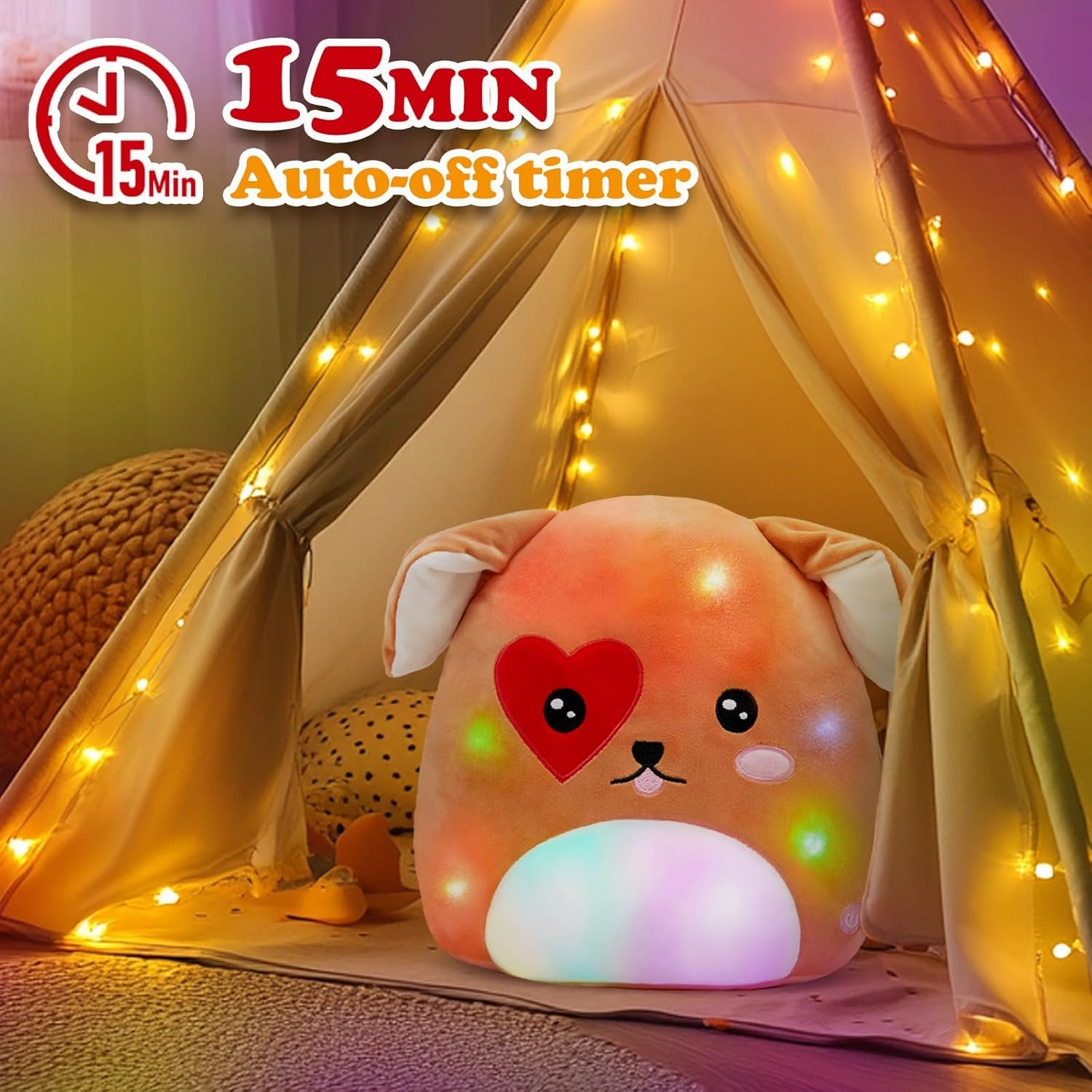 Light up Puppy Dog Plush Stuffed Animals with LED Colorful Night Light Glow Plushie Squishy Pillow for Kids Boys Girls Girlfriends 11.5 inch
