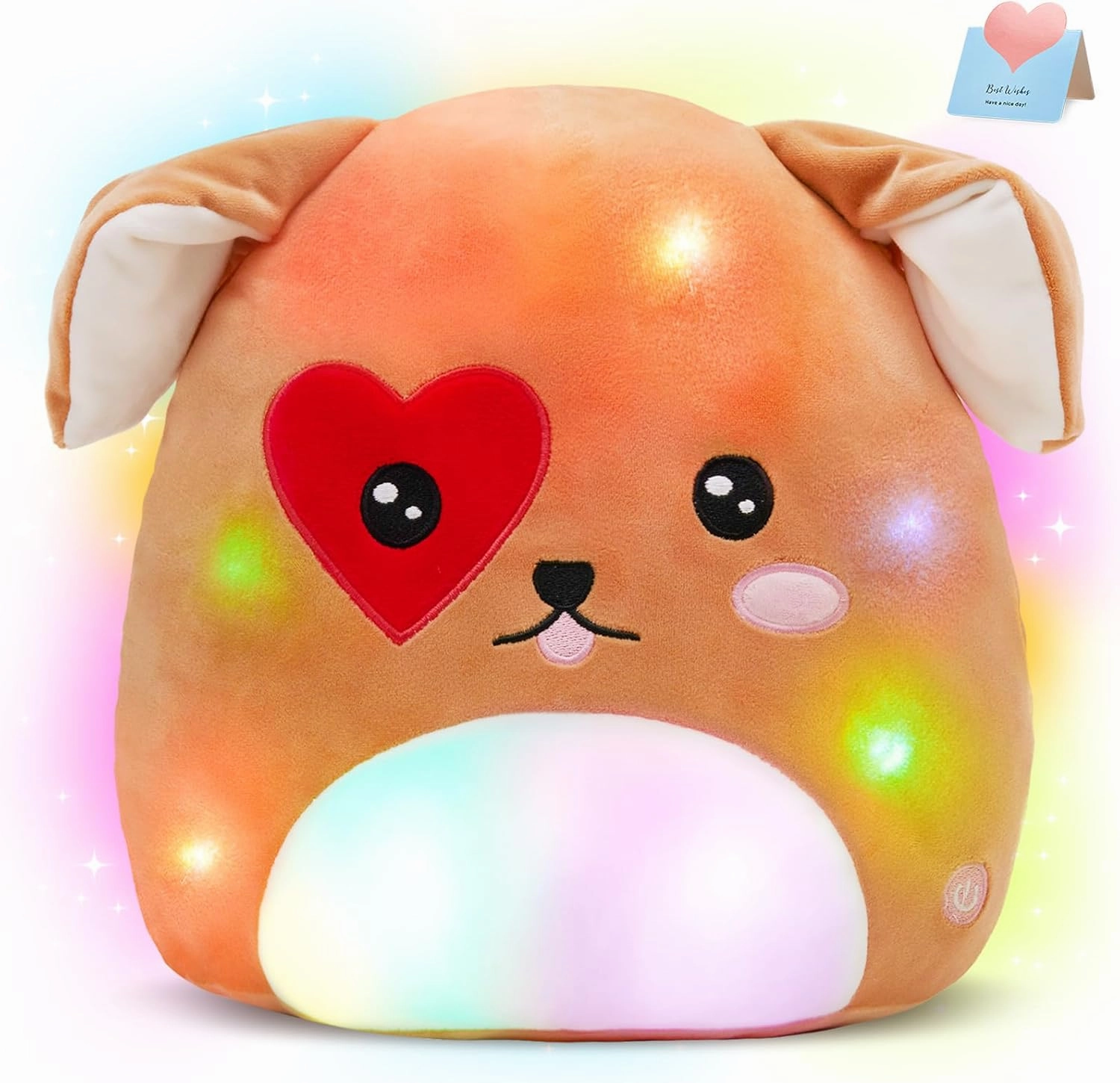 Light up Puppy Dog Plush Stuffed Animals with LED Colorful Night Light Glow Plushie Squishy Pillow for Kids Boys Girls Girlfriends 11.5 inch