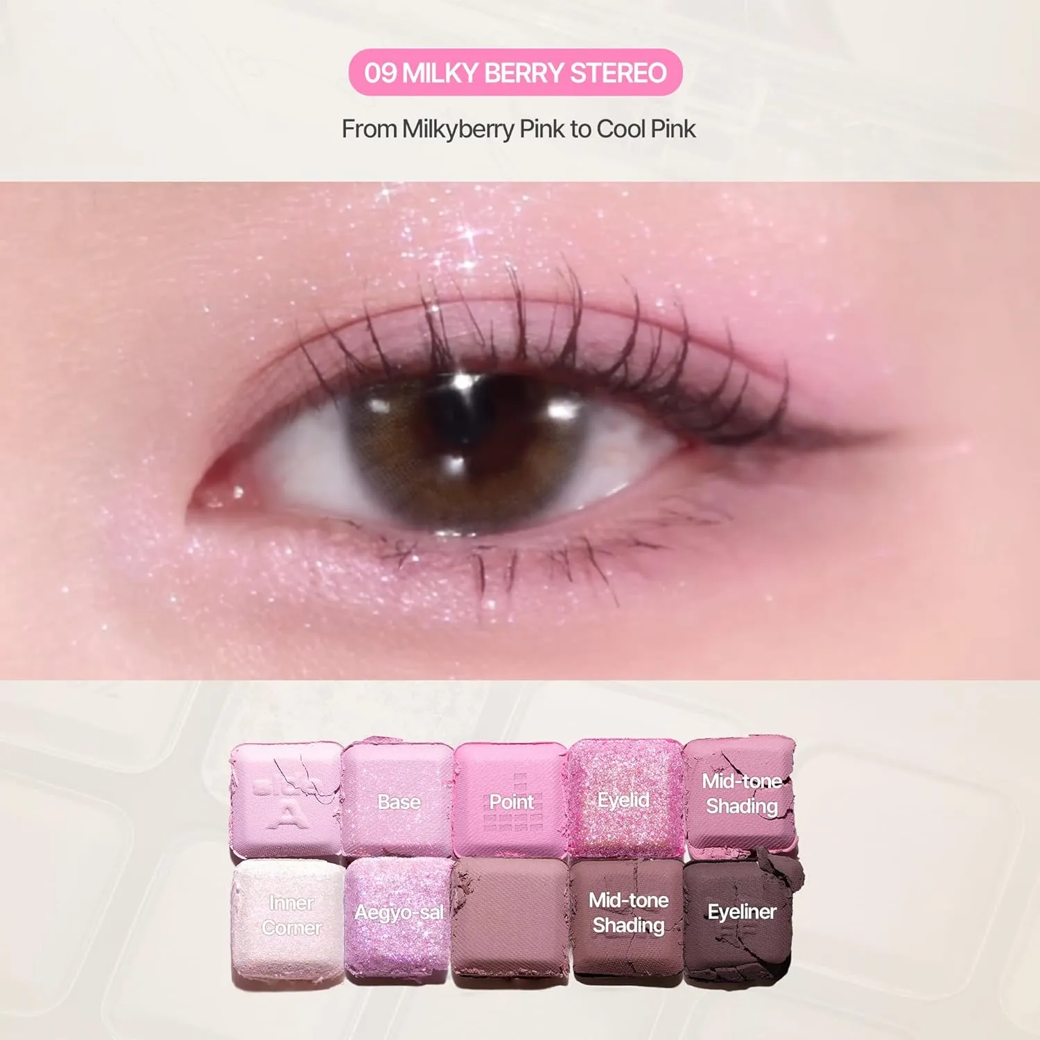 lilybyred Mood Keyboard | 10-Shade Korean Eyeshadow Palette, Highly Pigmented, Matte, Shimmer & Jelly Glitter, Smooth. Blendable, Long-Lasting, Dome-Shaped Design (09 Milky Berry Stereo)