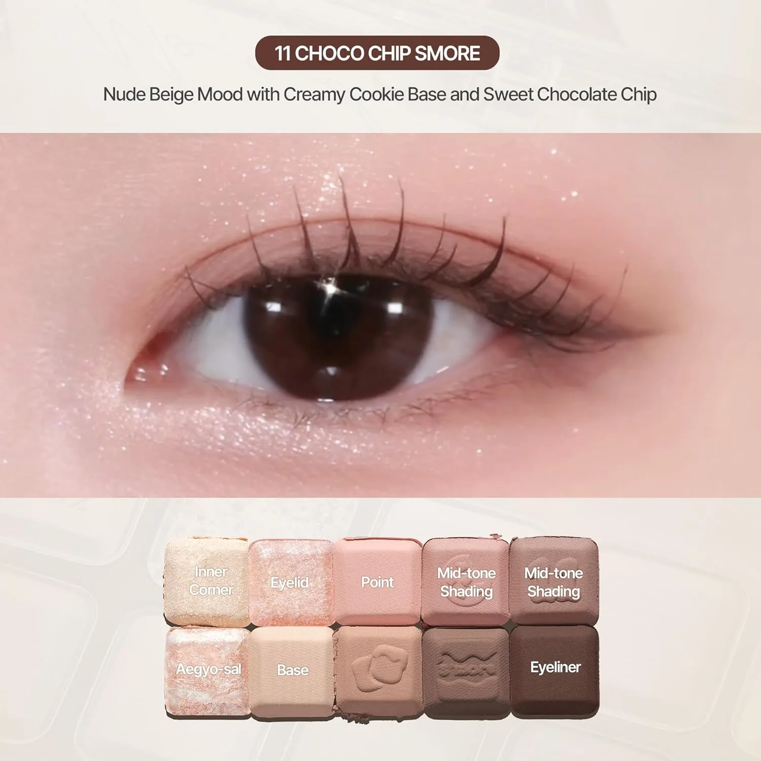 lilybyred Mood Keyboard | 10-Shade Korean Eyeshadow Palette, Highly Pigmented, Matte, Shimmer & Jelly Glitter, Smooth. Blendable, Long-Lasting, Dome-Shaped Design (11 Chocolate Chip Smore)
