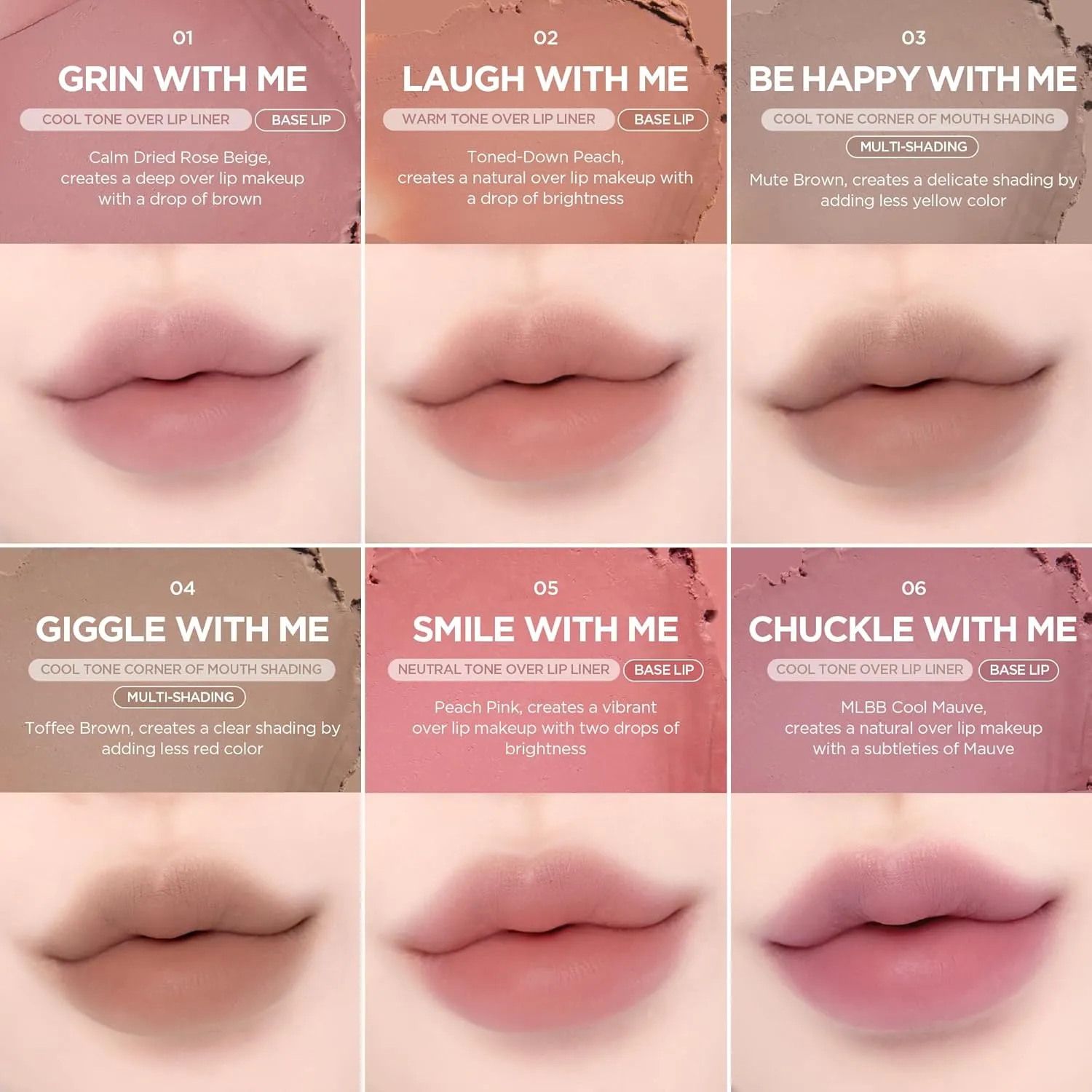 lilybyred Smiley Lip Blending Stick | Korean 3-in-1 Multi-Use Lip Liner, Smooth Creamy Texture, Long-Lasting Matte Finish, Soft Blur Effect, Precision Contour Pencil, 0.028 oz. (06 Chuckle with me)