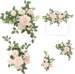 Ling's Moment 2pcs Wedding Floral Swag Welcome Sign Artificial Flowers Backdrop Garland Blush & Cream Ceremony Reception Wall Home Decorations Entryway Faux Outdoor Board Head Table Decor