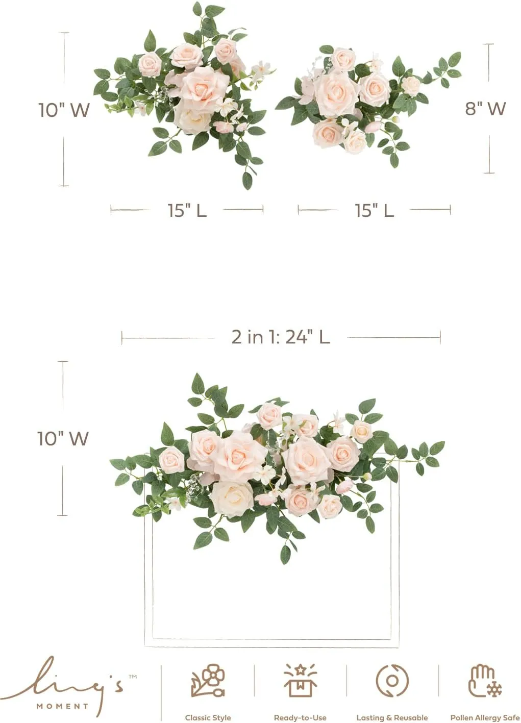 Ling's Moment 2pcs Wedding Floral Swag Welcome Sign Artificial Flowers Backdrop Garland Blush & Cream Ceremony Reception Wall Home Decorations Entryway Faux Outdoor Board Head Table Decor