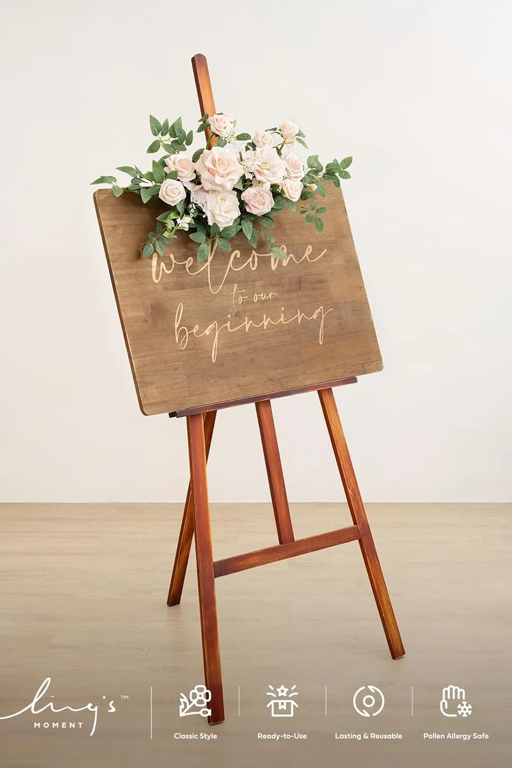 Ling's Moment 2pcs Wedding Floral Swag Welcome Sign Artificial Flowers Backdrop Garland Blush & Cream Ceremony Reception Wall Home Decorations Entryway Faux Outdoor Board Head Table Decor