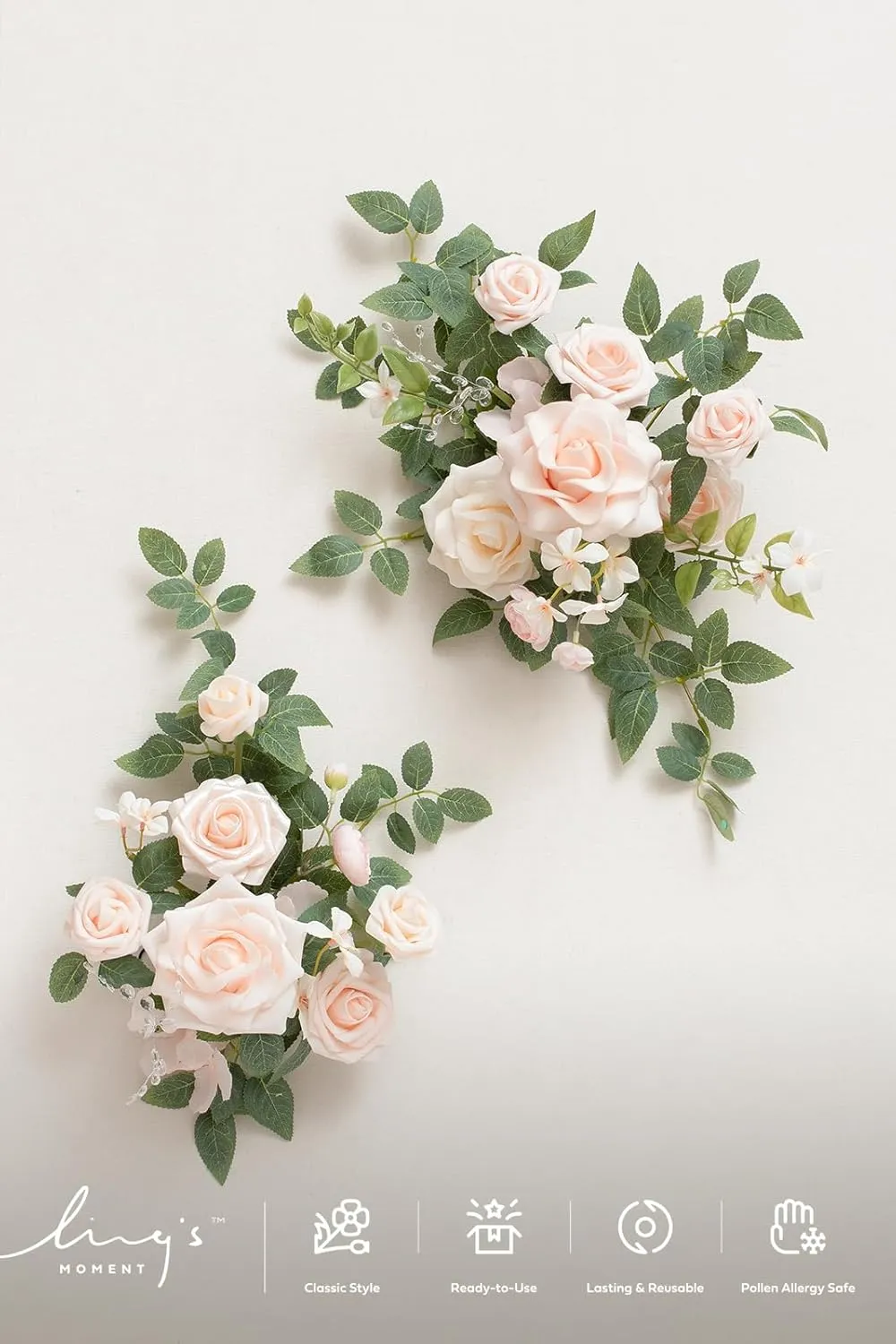 Ling's Moment 2pcs Wedding Floral Swag Welcome Sign Artificial Flowers Backdrop Garland Blush & Cream Ceremony Reception Wall Home Decorations Entryway Faux Outdoor Board Head Table Decor