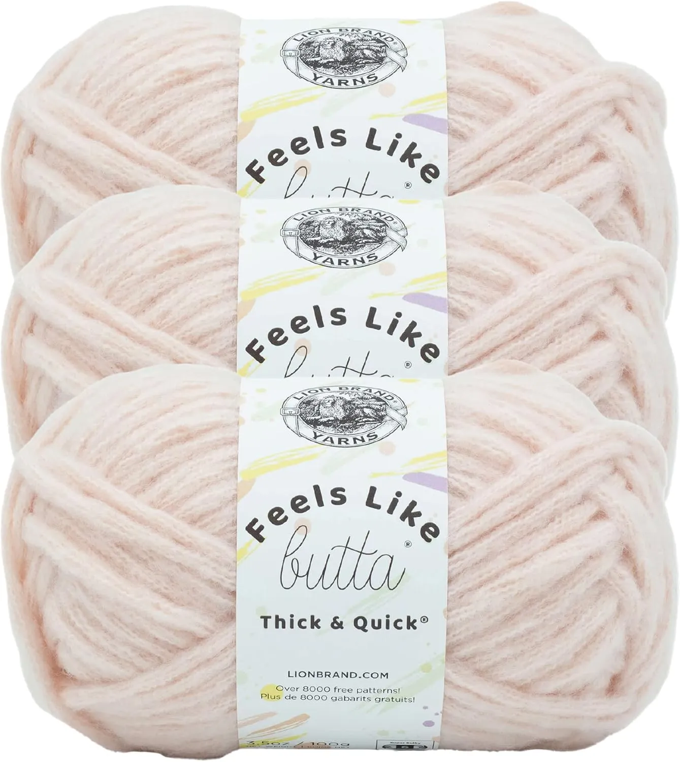 Lion Brand Yarn Feels Like Butta Thick & Quick Super Bulky Yarn for Knitting, 3 Pack, Peach Blush
