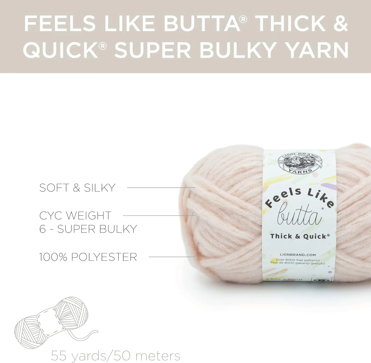 Lion Brand Yarn Feels Like Butta Thick & Quick Super Bulky Yarn for Knitting, 3 Pack, Peach Blush