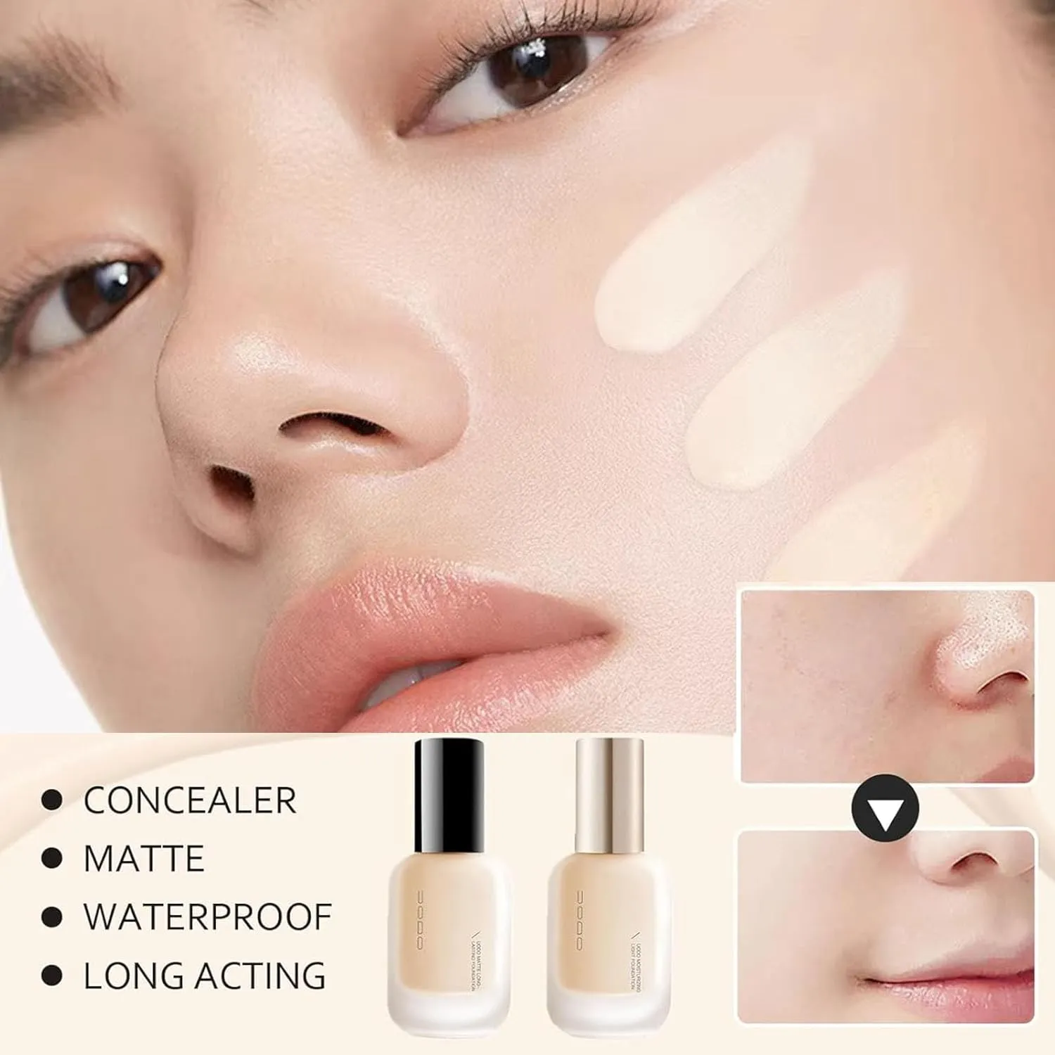 Liquid Foundation, Moisturizing Light Foundation, Matte Long-Lasting Cushion Concealer, Gauze Beauty LiquidFoundation (Matte 01 White)