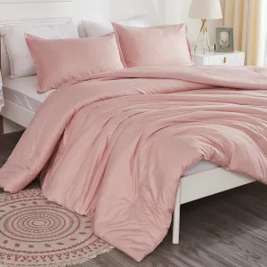 Litanika Pink Comforter Set Full Size for Girls, 3 Pieces Blush Women Plain Bedding Comforter Set, All Season Bed Set (79x90In Comforter & 2 Pillowcases)