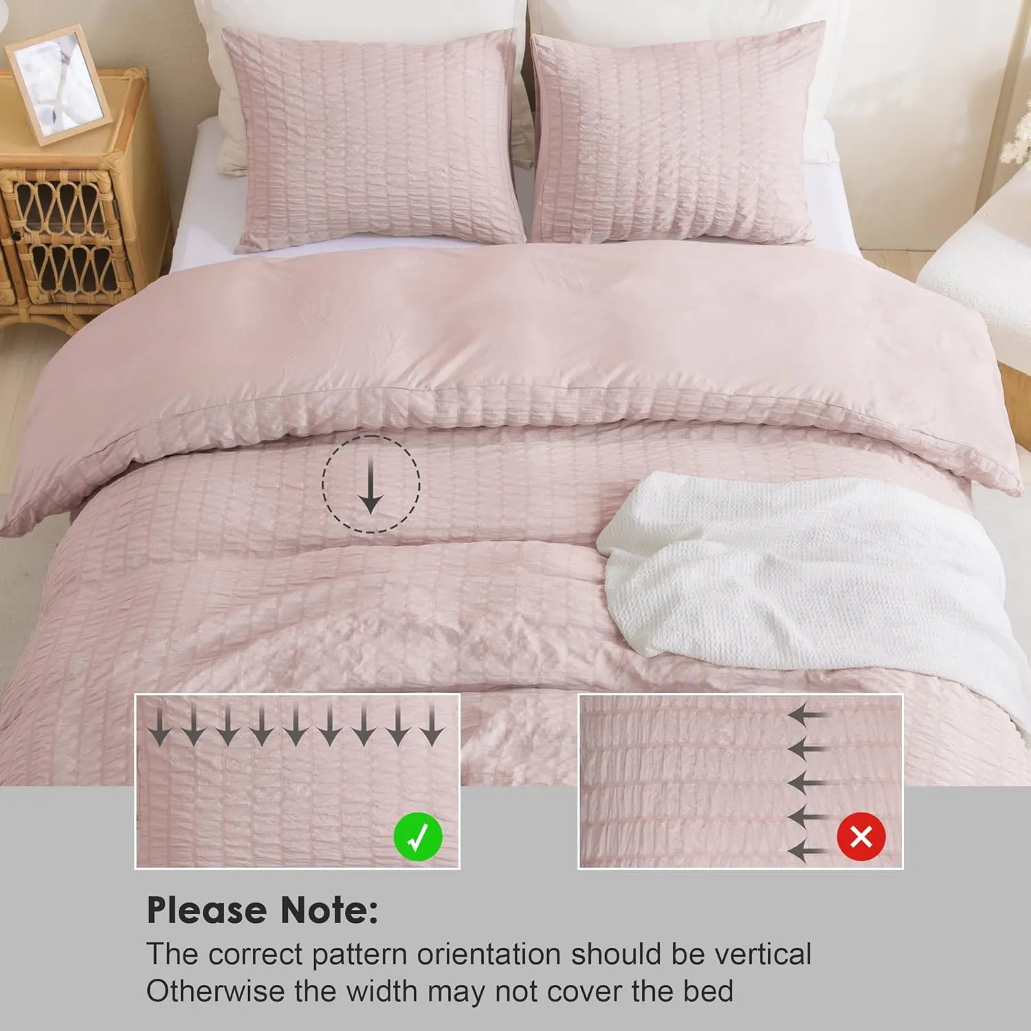 Litanika Pink Queen Size Comforter Set, 3 Pieces Blush Girls Women Lightweight Summer Seersucker Bedding Set & Collections, Soft Cute Bed Set (90x90In Comforter & 2 Pillowcases)