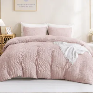 Litanika Pink Queen Size Comforter Set, 3 Pieces Blush Girls Women Lightweight Summer Seersucker Bedding Set & Collections, Soft Cute Bed Set (90x90In Comforter & 2 Pillowcases)