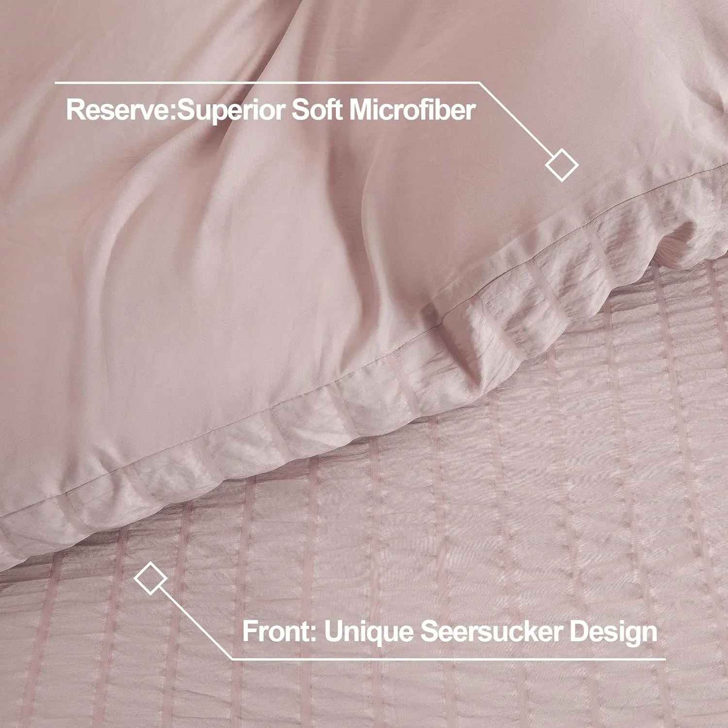 Litanika Pink Queen Size Comforter Set, 3 Pieces Blush Girls Women Lightweight Summer Seersucker Bedding Set & Collections, Soft Cute Bed Set (90x90In Comforter & 2 Pillowcases)