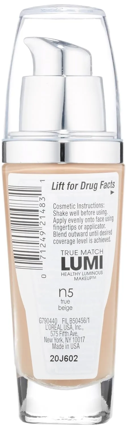 L'Oréal Paris True Match Lumi Healthy Luminous Makeup, N5 True Beige, 1 fl. oz.