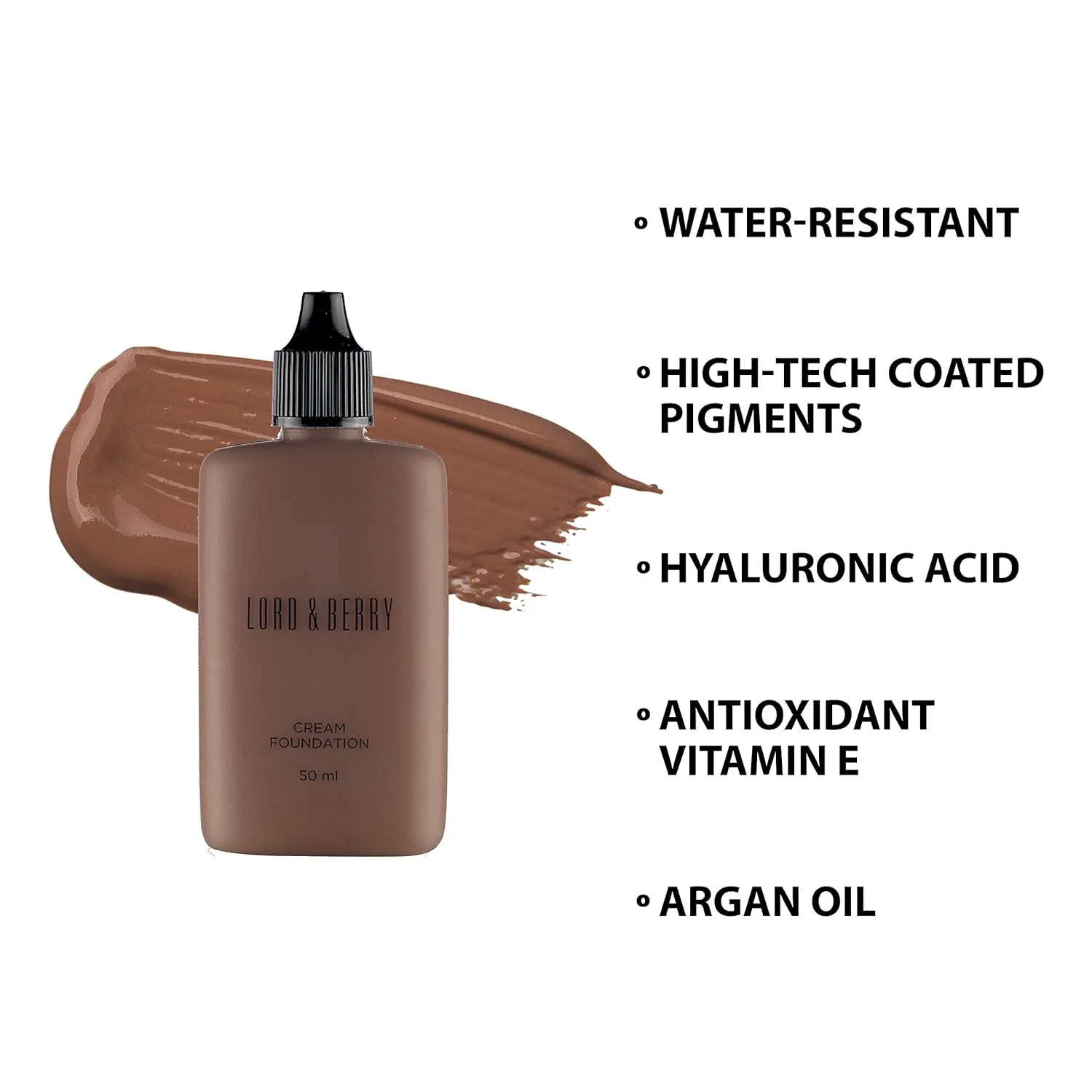 Lord & Berry CREAM FOUNDATION Fluid Foundation, Long Lasting Waterproof Coverage Foundation Enriched With Vitamin E and Argon Oil