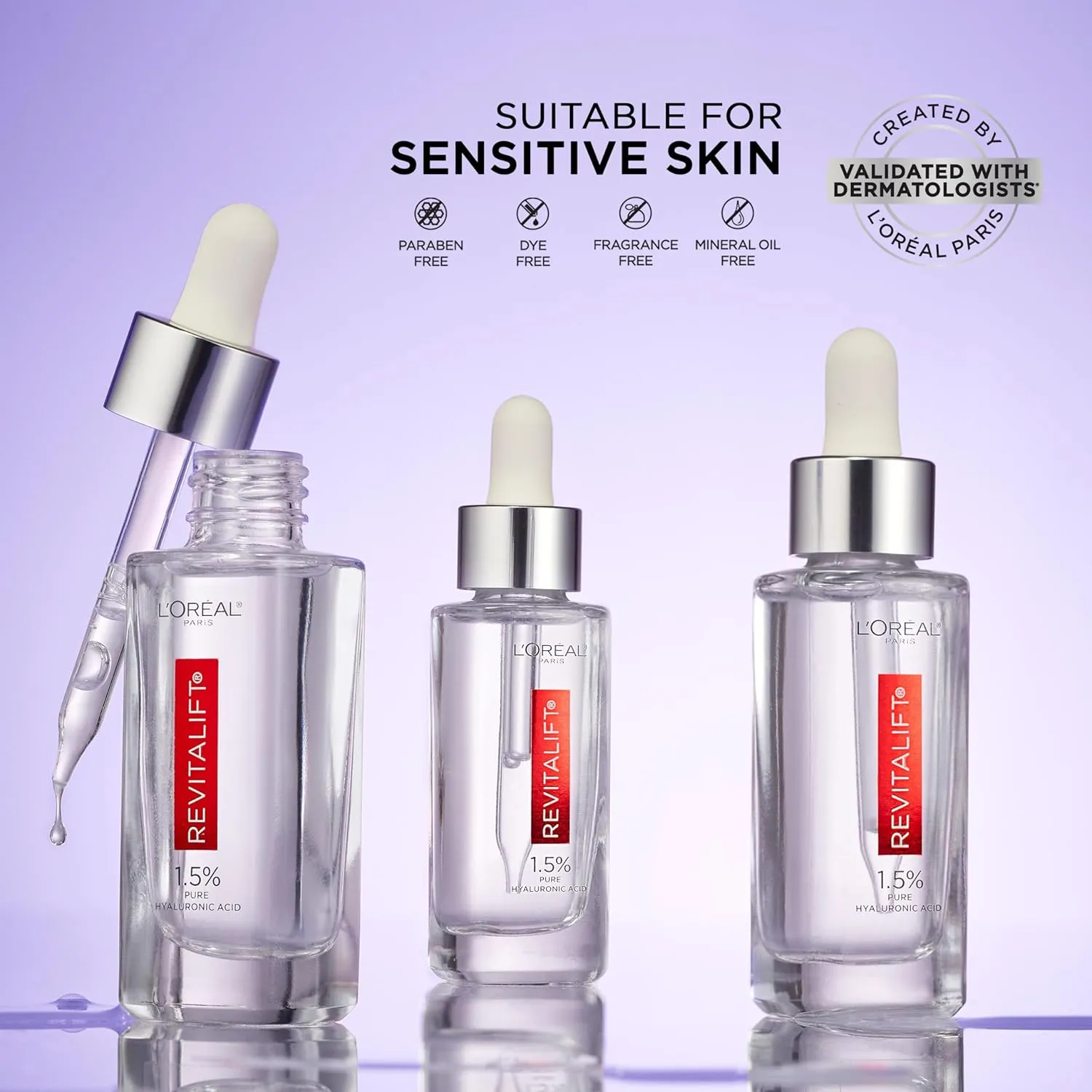 L'Oreal Paris Revitalift 1.5% Pure Hyaluronic Acid Face Serum, Hydrate & Reduce Wrinkles, Fragrance Free 1 oz