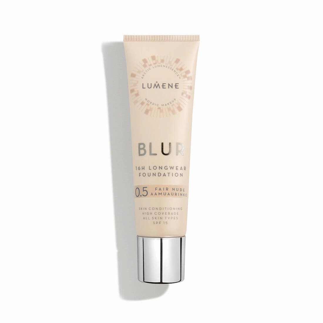 Lumene 16h Longwear Blur Foundation SPF 15 for All Skin Types High Coverage with Arctic Cloudberry 30 ml / 1.0 Fl.Oz. (0.5 Fair Nude)