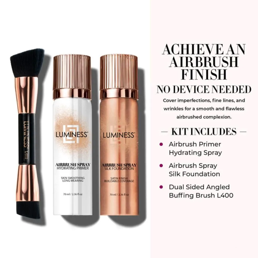 LUMINESS Airbrush Flawless 4-PC Makeup Kit - Includes Eyeshadow Palette, Airbrush Foundation, Primer & Makeup Brushes - Long-Lasting, Silky, Easy to Blend Make Up Set, Travel Size (02 - Fair)