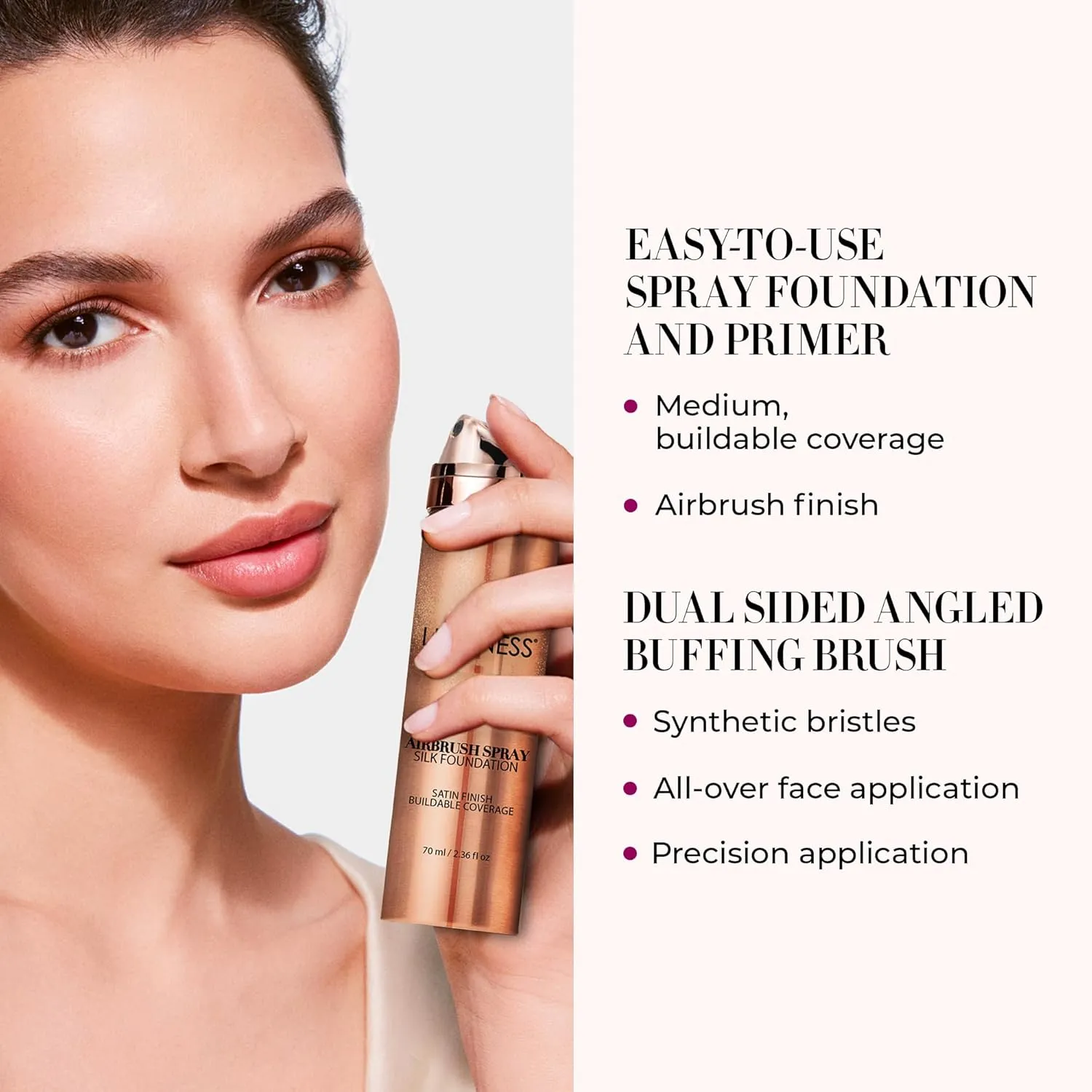 LUMINESS Airbrush Spray Silk Foundation Starter Kit - Fair Light - Foundation, Primer & Dual-Sided Angled Buffing Brush - Medium, Buildable Coverage, Anti-Aging Formula Hydrates & Moisturizes