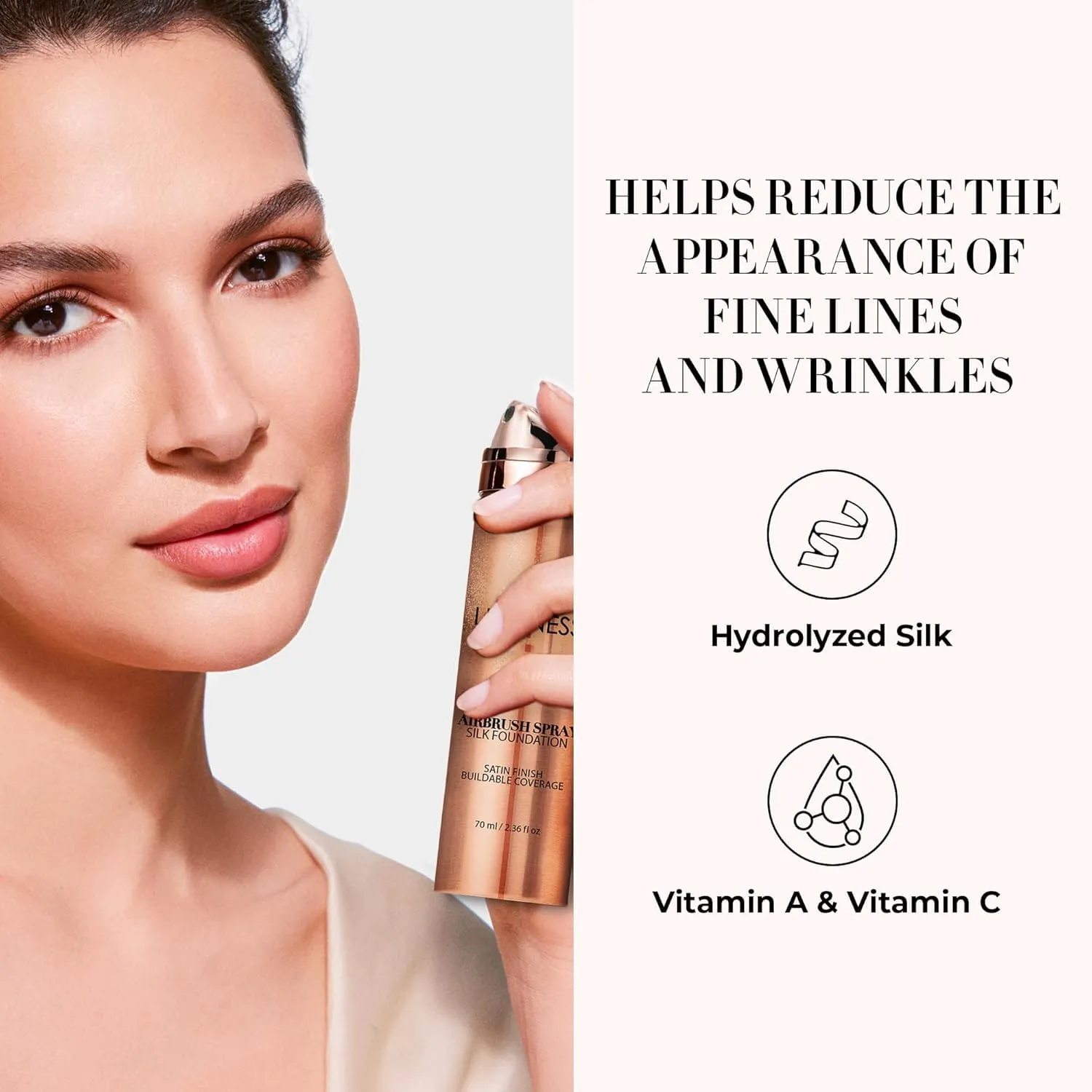 LUMINESS Silk Airbrush Spray Foundation & Buffing Brush Kit – Full Coverage Foundation & Dual-Sided Buffing Brush - Buildable Coverage, Anti-Aging Formula Hydrates & Moisturizes (Shade - Light Warm)