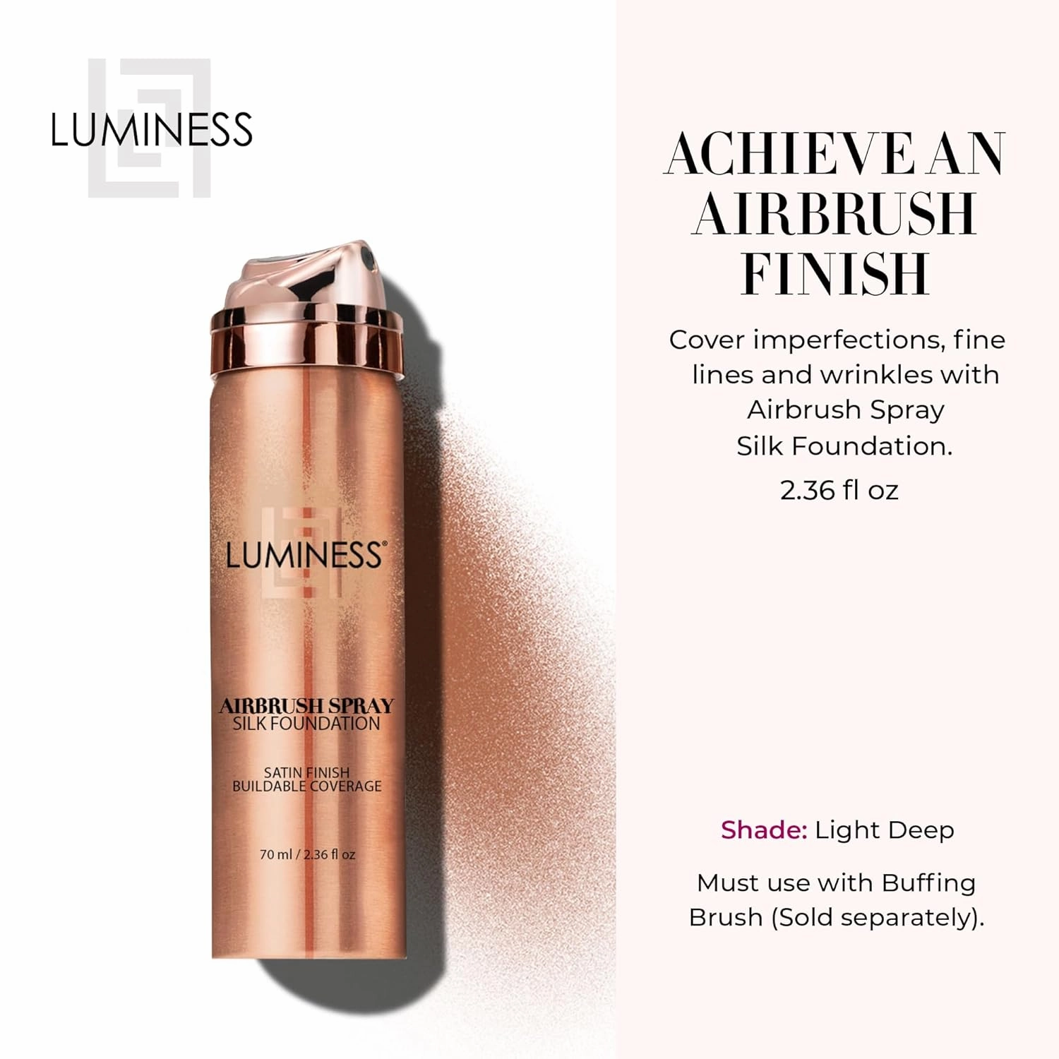 LUMINESS Silk Airbrush Spray Foundation - Full Coverage Foundation - Formula Hydrates & Moisturizes with Hyaluronic Acid, Aloe Vera & Hydrolyzed Silk (Shade - Light Deep)