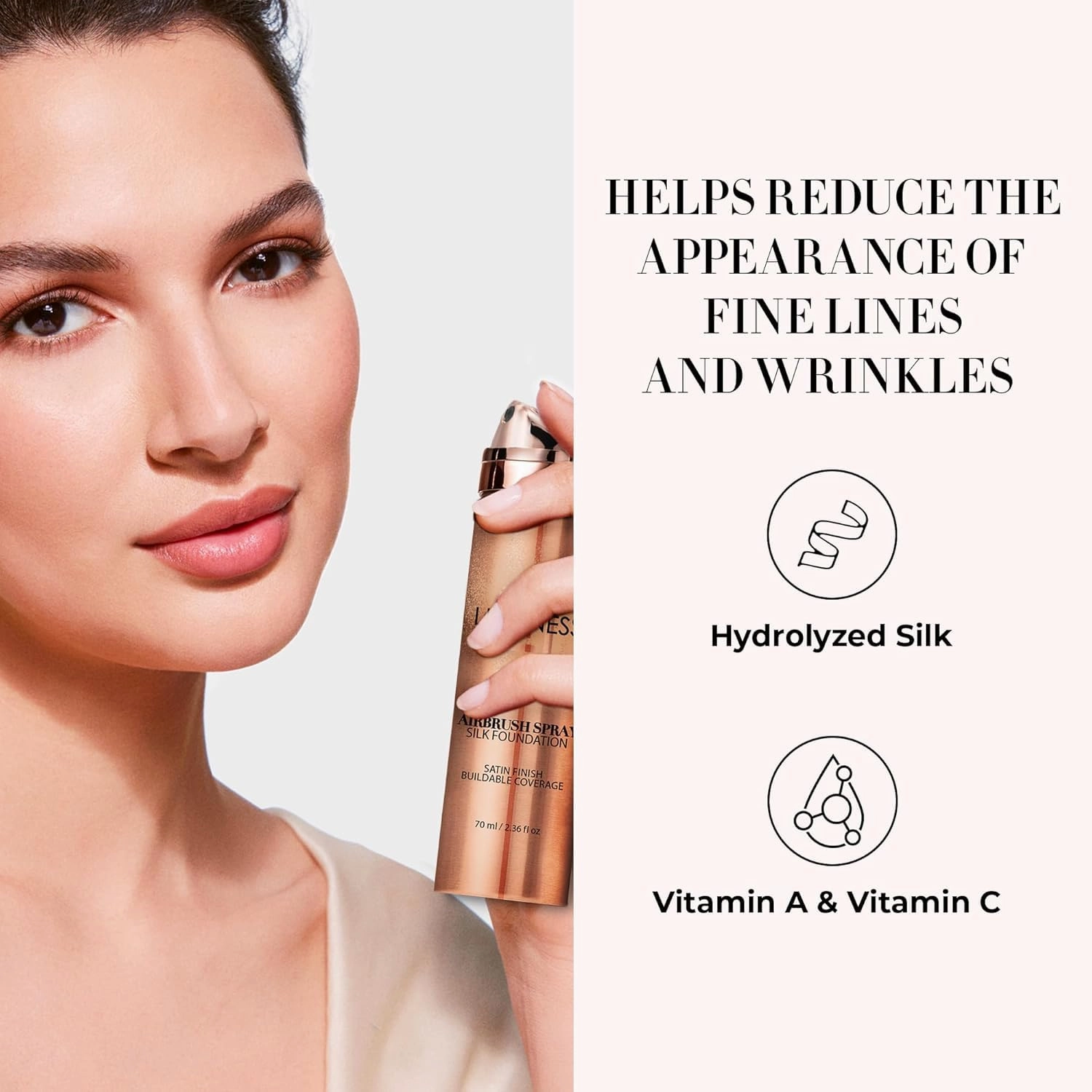 LUMINESS Silk Airbrush Spray Foundation & Buffing Brush Kit – Full Coverage Foundation & Dual-Sided Buffing Brush - Buildable Coverage, Anti-Aging Formula Hydrates & Moisturizes (Shade - Light Warm)