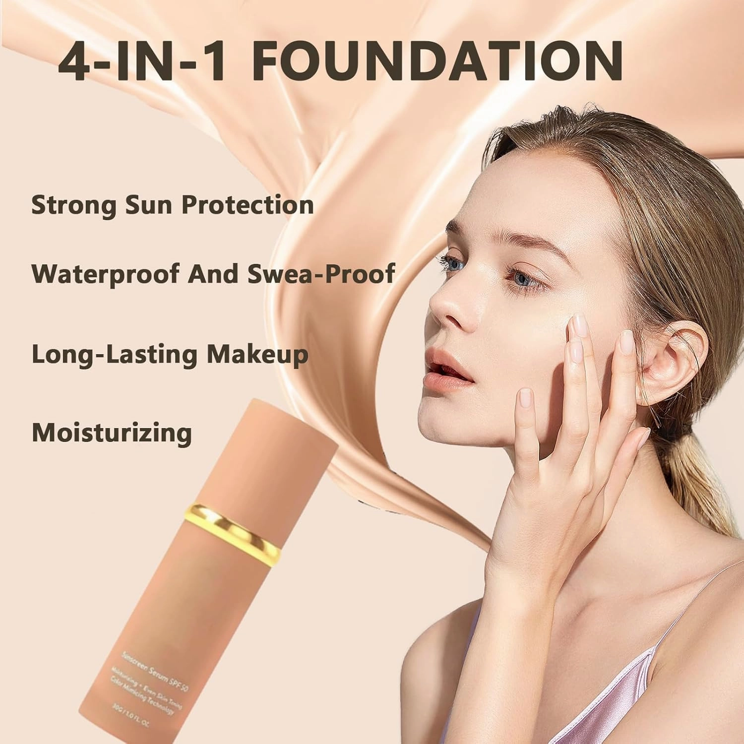 Lunora Color Adapting Foundation, Lunora Foundation 4 In 1 - Color Changing, Hydrating Full Coverage, Long-Lasting & Waterproof (1-pcs nature, 1)
