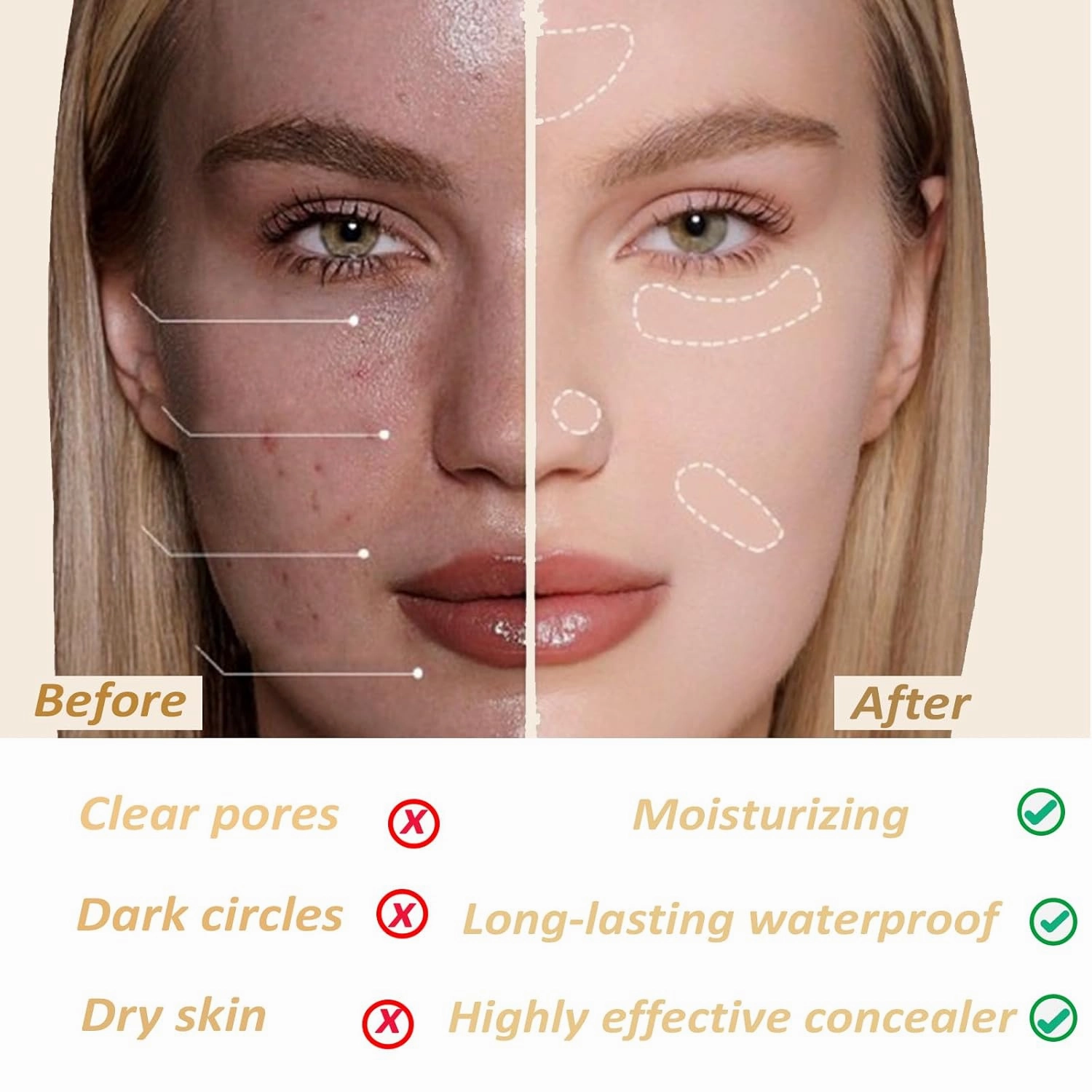 Lunora Color Adapting Foundation, Lunora Foundation 4 In 1 - Color Changing, Hydrating Full Coverage, Long-Lasting & Waterproof (1-pcs nature, 1)