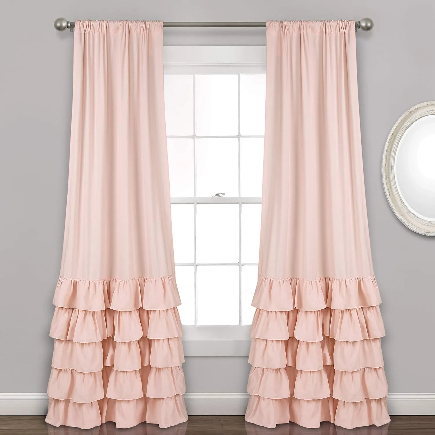 Lush Decor Allison Ruffle Curtains Window Panel Set for Living, Dining Room, Bedroom (Pair), 84 in L, Pink/Blush