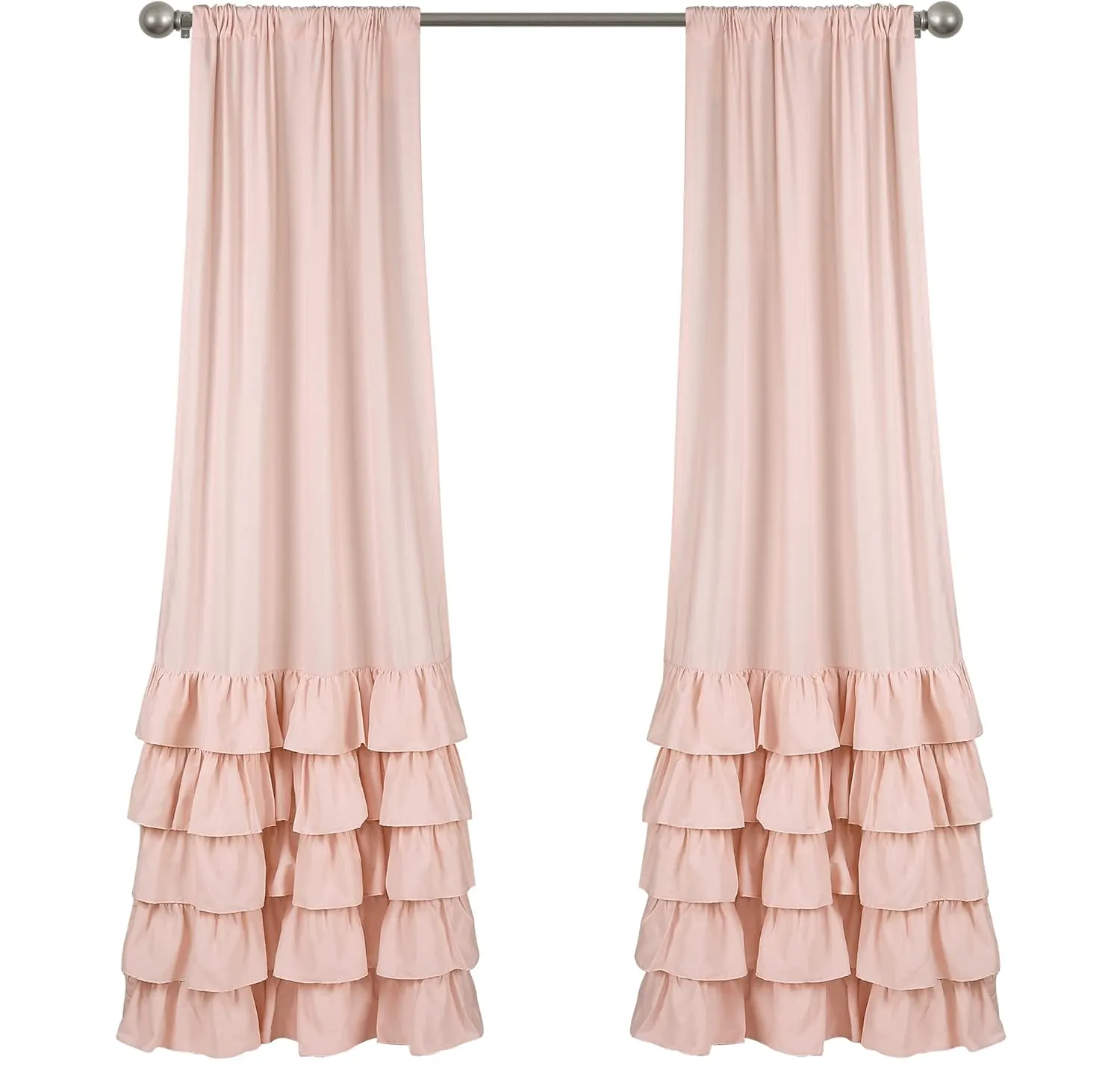 Lush Decor Allison Ruffle Curtains Window Panel Set for Living, Dining Room, Bedroom (Pair), 84 in L, Pink/Blush