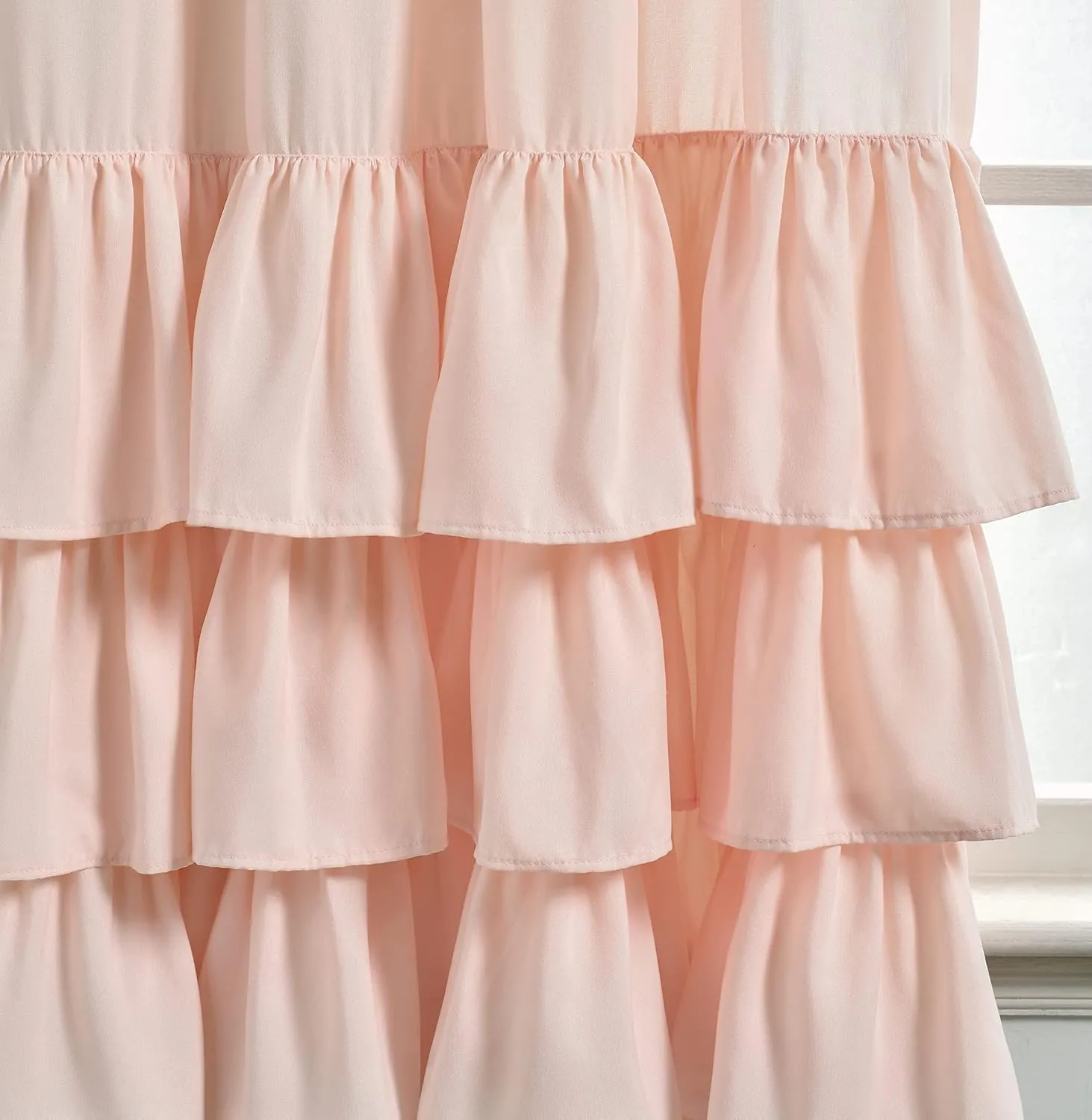 Lush Decor Allison Ruffle Curtains Window Panel Set for Living, Dining Room, Bedroom (Pair), 84 in L, Pink/Blush