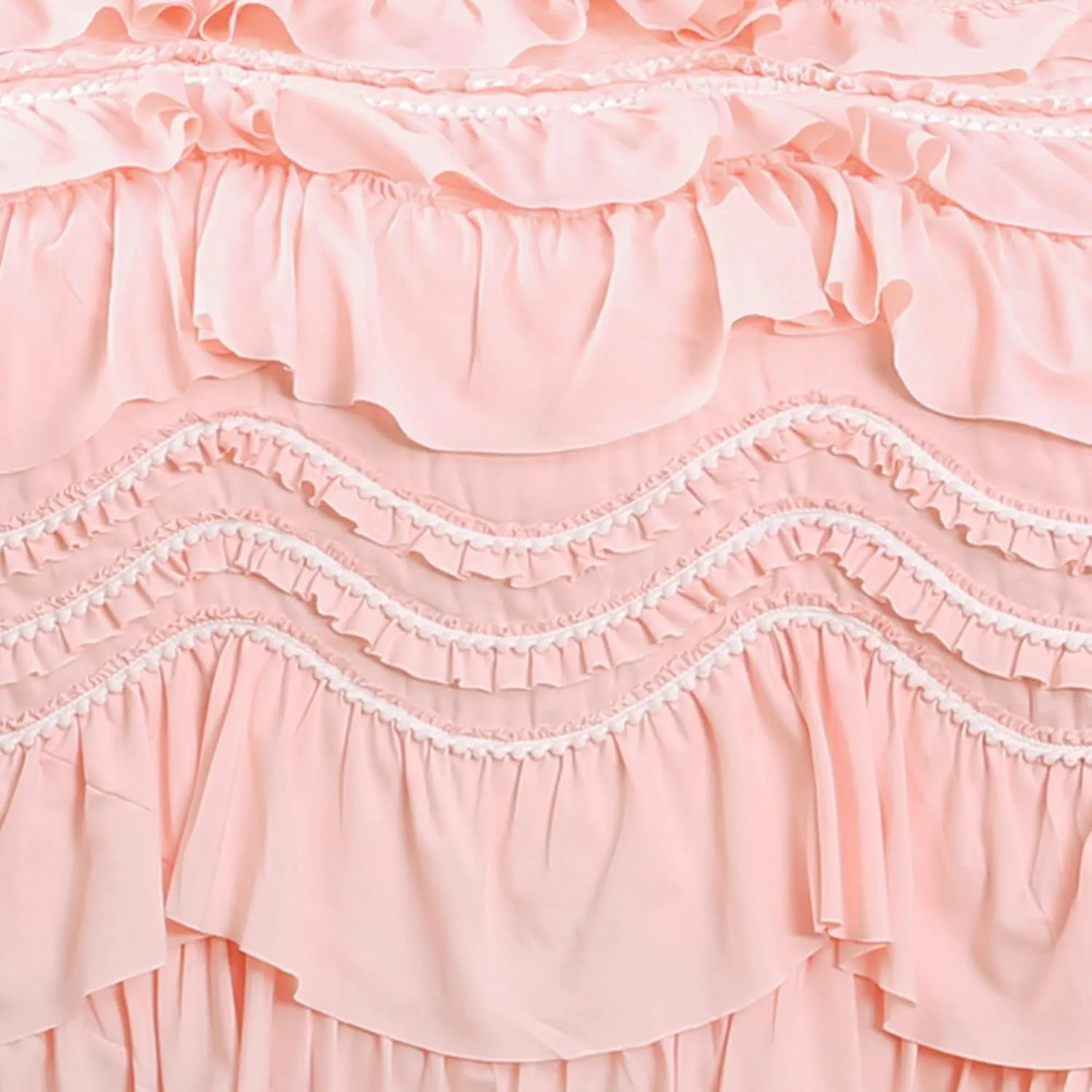 Lush Decor Kemmy Quilt Ruffled Textured 3 Piece King Size Bedding Set, Peach/Blush