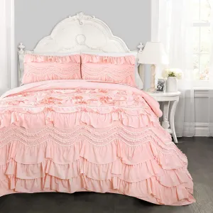 Lush Decor Kemmy Quilt Ruffled Textured 3 Piece King Size Bedding Set, Peach/Blush