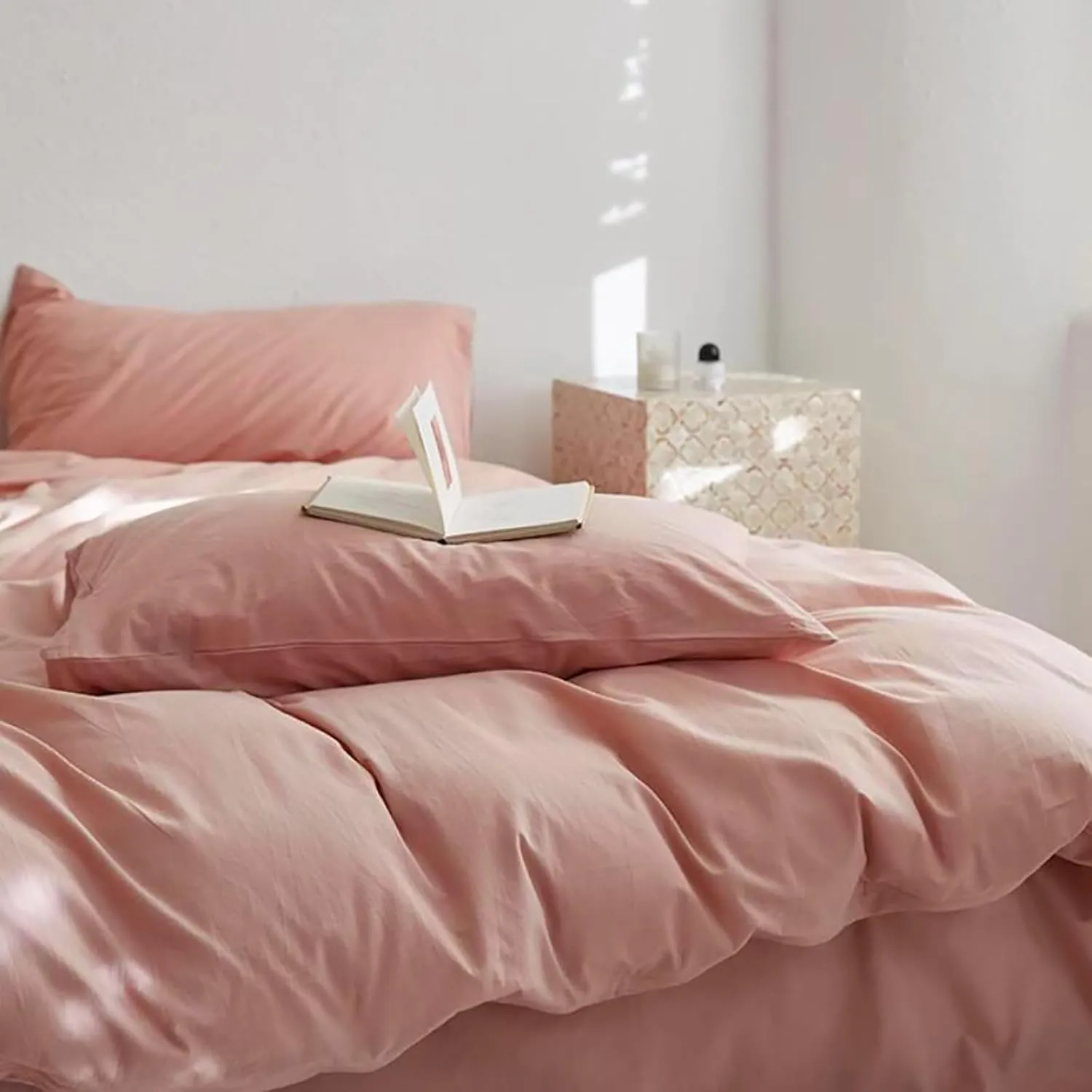 Luxlovery Blush Pink Comforter Set King Dusty Pink Bedding Comforter Sets Women Girls Blush Bedding Set Solid Color Breathable Bedding Comforter Set with 2 Pillowcases