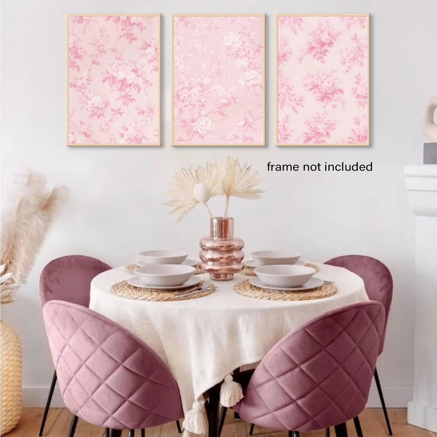 LYPHNX Pink Chinoiserie Flower Poster Wall Art light Pink Love Shack Fancy Canvas Decor Paintings Set of 3 Blush Pink Painting Pictures Home Decor for bedroom Living room Bathroom 16"x24" Unframed