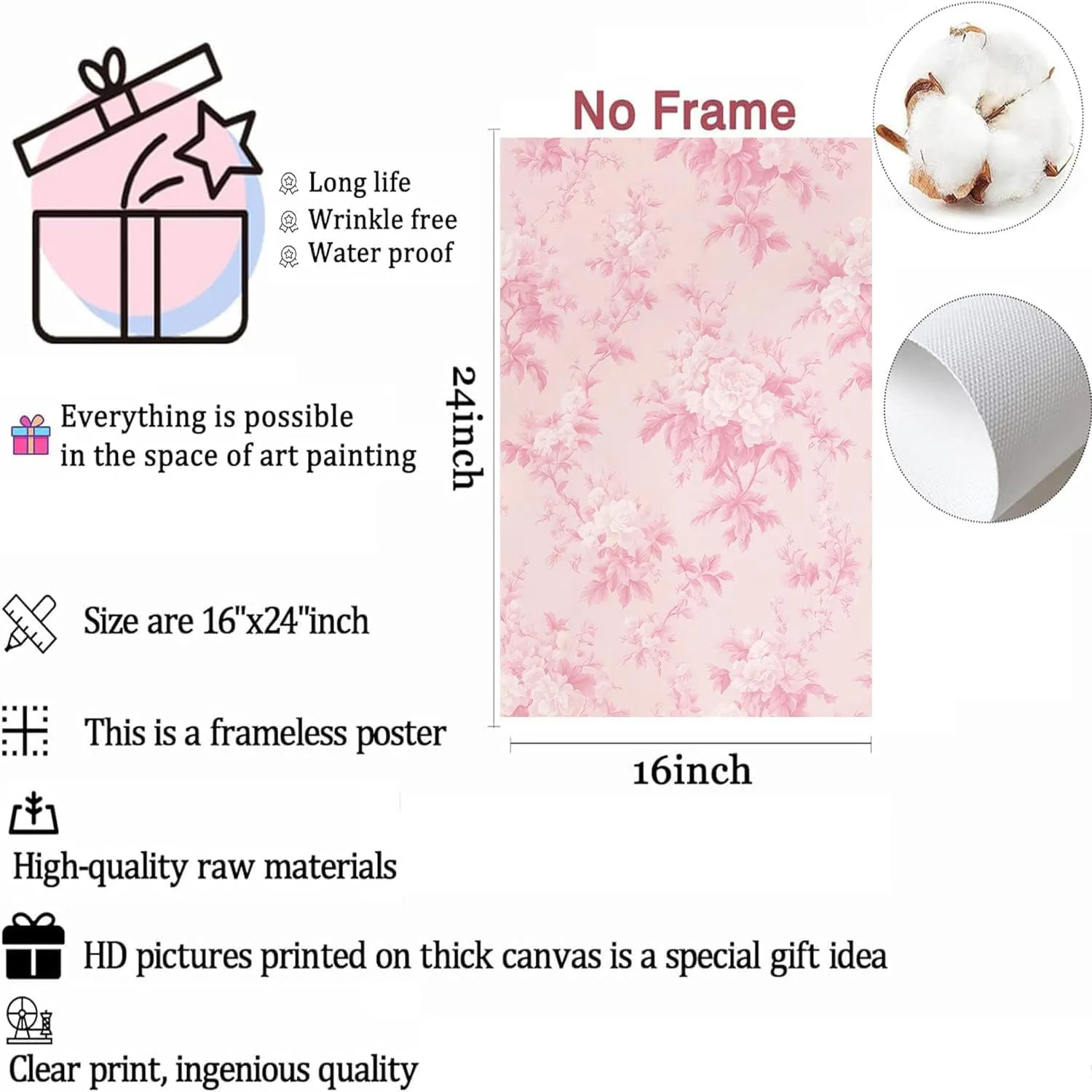 LYPHNX Pink Chinoiserie Flower Poster Wall Art light Pink Love Shack Fancy Canvas Decor Paintings Set of 3 Blush Pink Painting Pictures Home Decor for bedroom Living room Bathroom 16"x24" Unframed