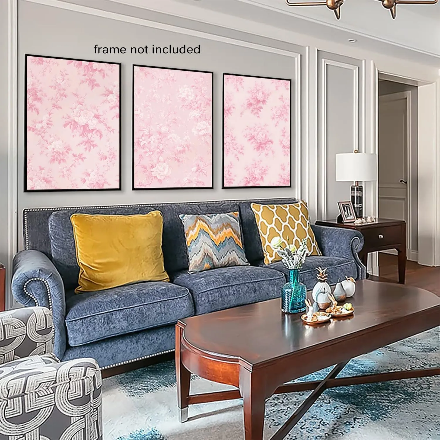 LYPHNX Pink Chinoiserie Flower Poster Wall Art light Pink Love Shack Fancy Canvas Decor Paintings Set of 3 Blush Pink Painting Pictures Home Decor for bedroom Living room Bathroom 16"x24" Unframed
