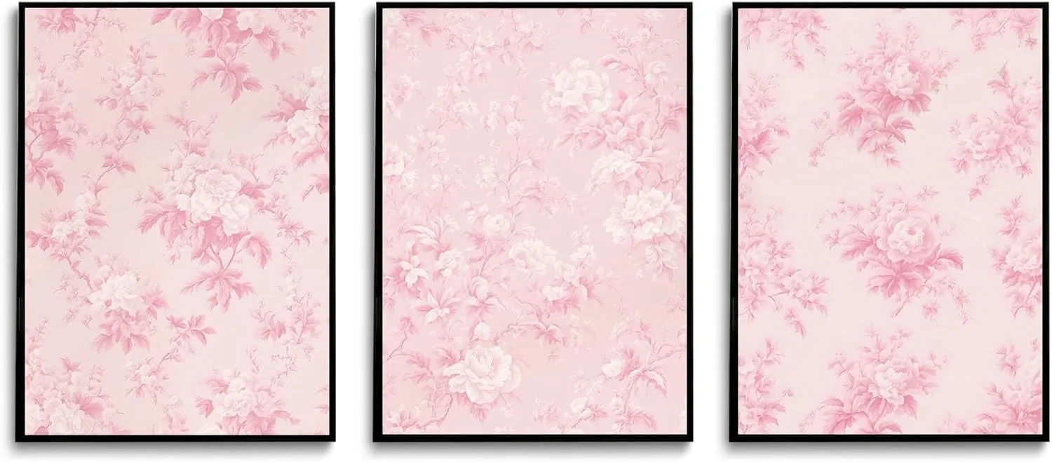 LYPHNX Pink Chinoiserie Flower Poster Wall Art light Pink Love Shack Fancy Canvas Decor Paintings Set of 3 Blush Pink Painting Pictures Home Decor for bedroom Living room Bathroom 16"x24" Unframed