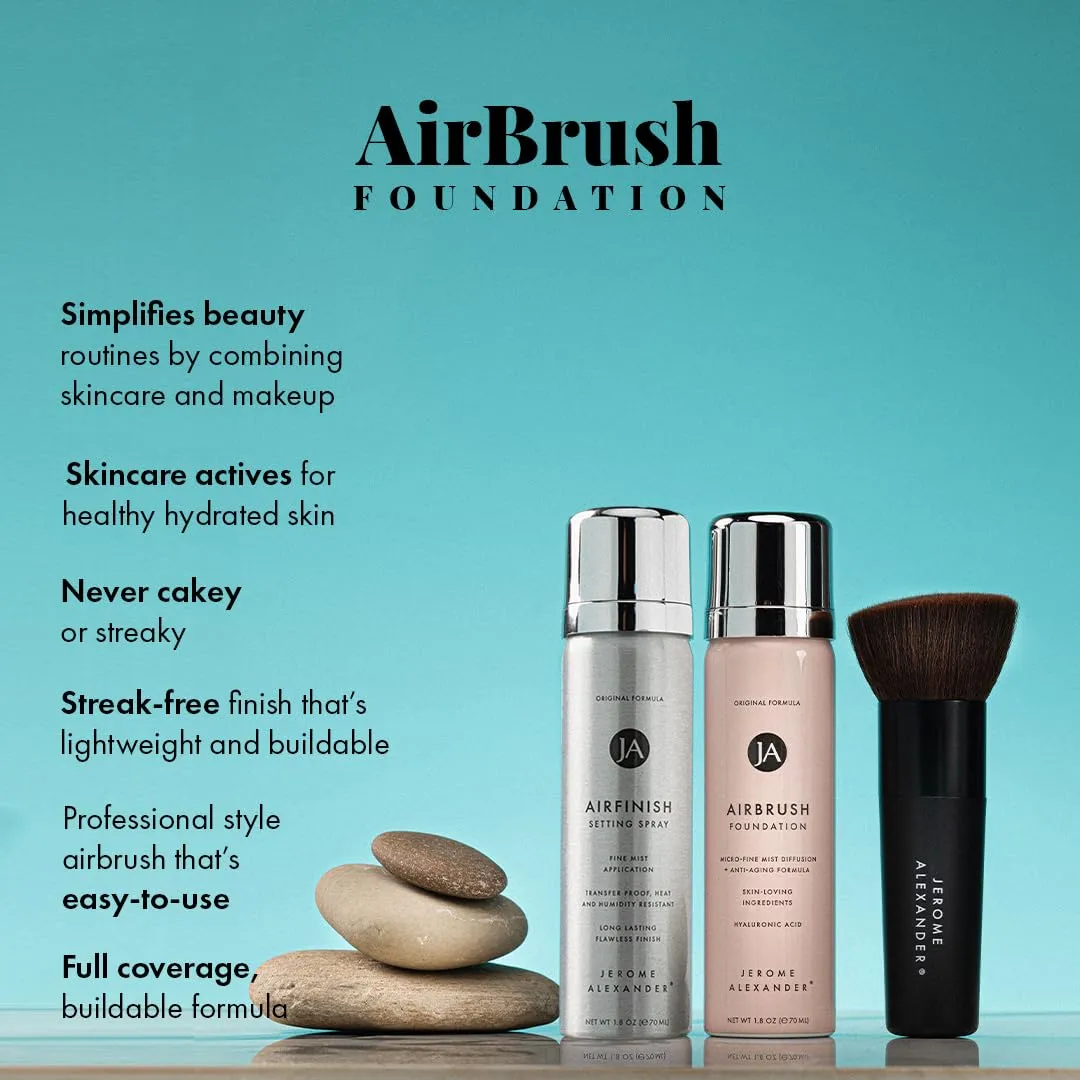 MagicMinerals AirBrush Foundation Set by Jerome Alexander – 3pc Set Includes AirFinish, Foundation and Kabuki Brush - Spray Makeup with Anti-aging Ingredients for Smooth Radiant Skin (Bright Medium)