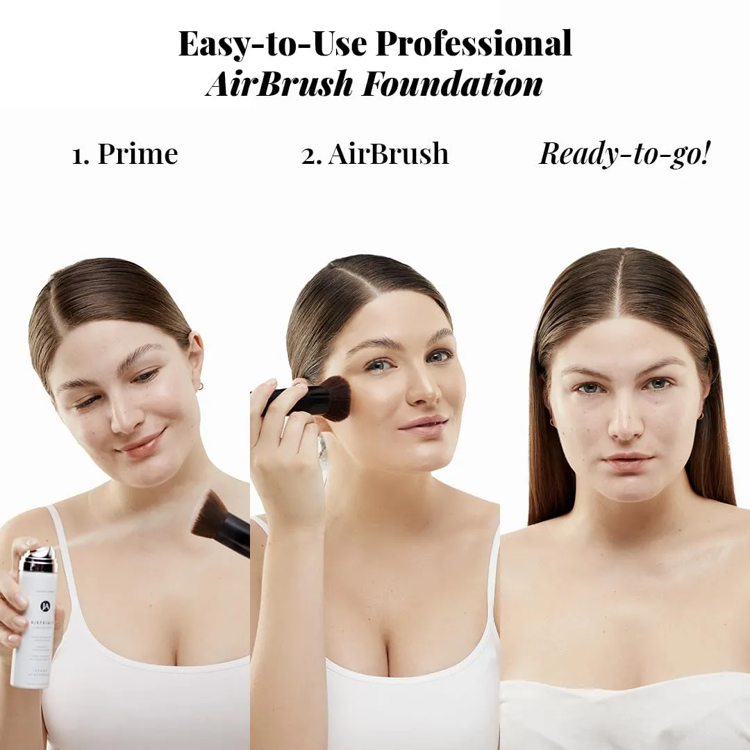 MagicMinerals AirBrush Foundation Set by Jerome Alexander – 3pc Set Includes AirFinish, Foundation and Kabuki Brush - Spray Makeup with Anti-aging Ingredients for Smooth Radiant Skin (Bright Medium)
