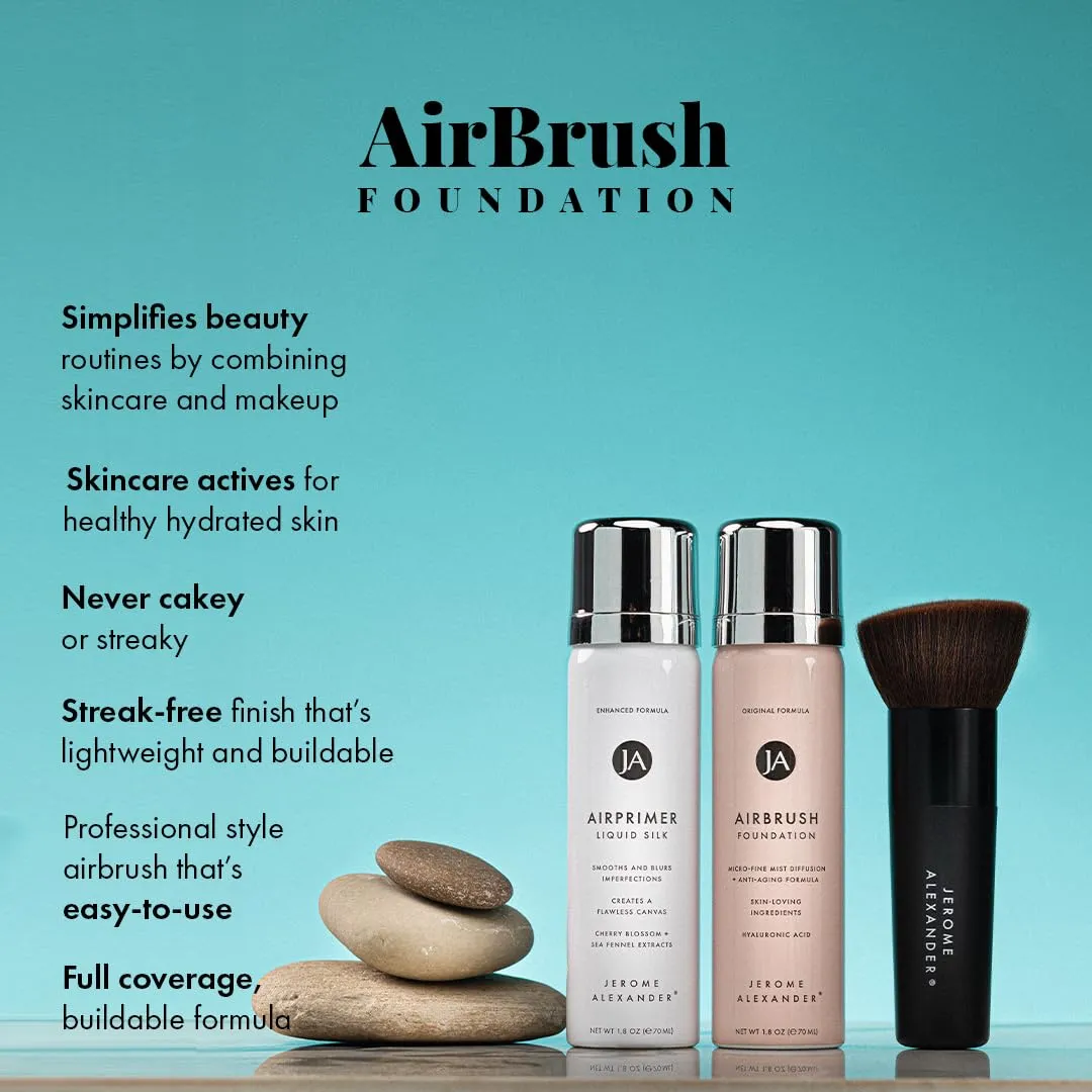 MagicMinerals AirBrush Foundation Set by Jerome Alexander – 3pc Set Includes Primer, Foundation and Kabuki Brush - Spray Makeup with Anti-aging Ingredients for Smooth Radiant Skin (Light Medium)