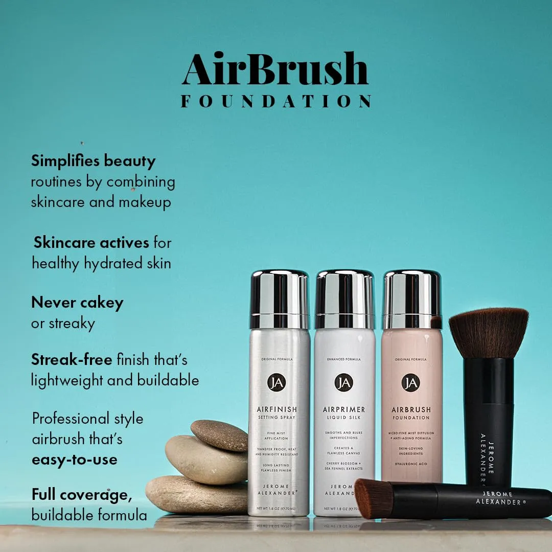 MagicMinerals AirBrush Foundation Set by Jerome Alexander - Complete 5pc Spray Makeup Set with Foundation, Primer, and Setting/Finishing Spray - for Smooth, Radiant Skin (Cognac)
