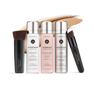 MagicMinerals AirBrush Foundation Set by Jerome Alexander - Complete 5pc Spray Makeup Set with Foundation, Primer, and Setting/Finishing Spray - for Smooth, Radiant Skin (Cognac)