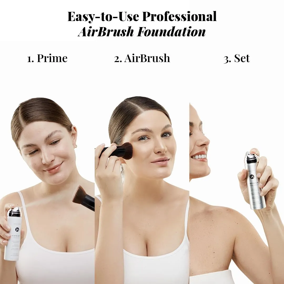 MagicMinerals AirBrush Foundation Set by Jerome Alexander - Complete 5pc Spray Makeup Set with Foundation, Primer, and Setting/Finishing Spray - for Smooth, Radiant Skin (Cognac)