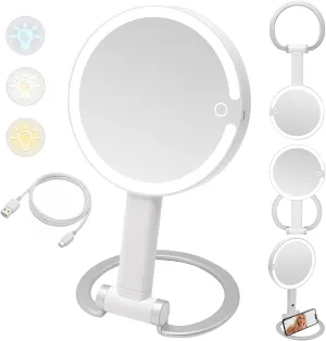 Magnifying Mirror with Lights, 10X Lighted Makeup Mirror with Magnification & 3 Color Modes, Touch Control, Portable with Detachable Stand