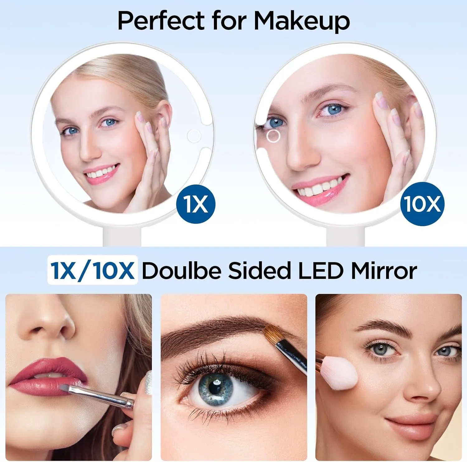 Magnifying Mirror with Lights, 10X Lighted Makeup Mirror with Magnification & 3 Color Modes, Touch Control, Portable with Detachable Stand