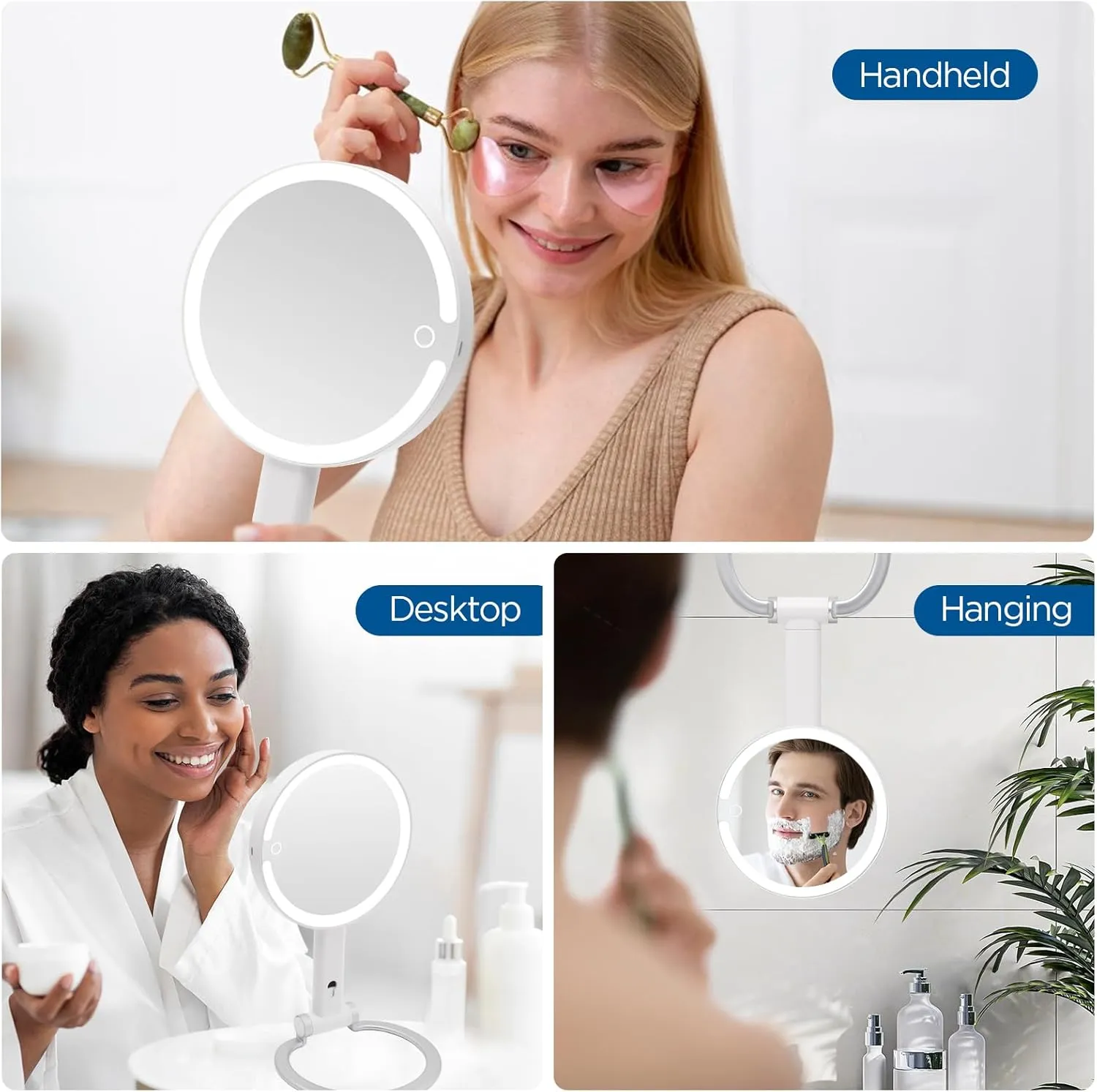 Magnifying Mirror with Lights, 10X Lighted Makeup Mirror with Magnification & 3 Color Modes, Touch Control, Portable with Detachable Stand