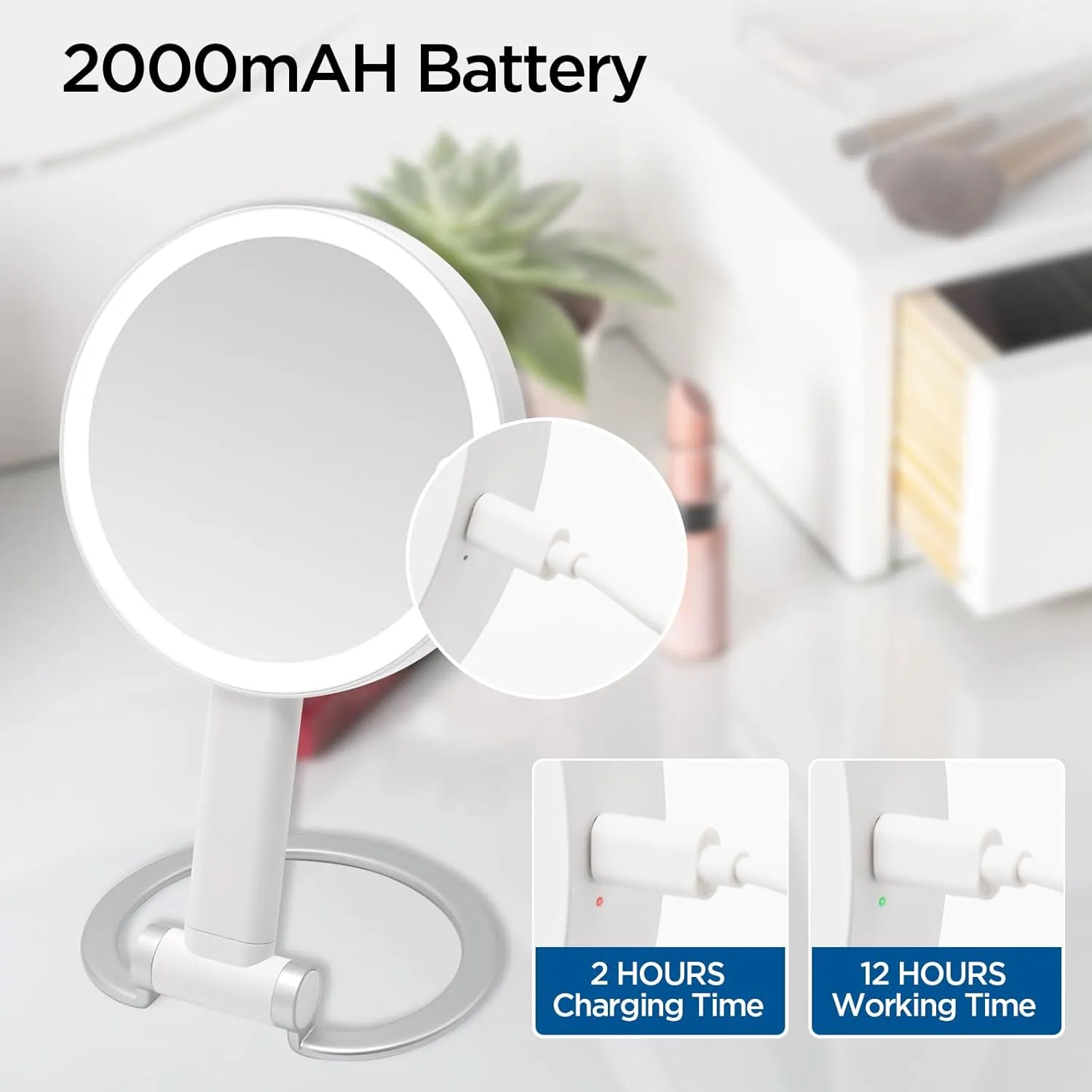 Magnifying Mirror with Lights, 10X Lighted Makeup Mirror with Magnification & 3 Color Modes, Touch Control, Portable with Detachable Stand