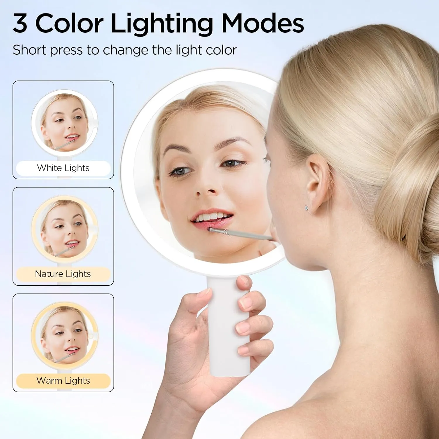 Magnifying Mirror with Lights, 10X Lighted Makeup Mirror with Magnification & 3 Color Modes, Touch Control, Portable with Detachable Stand