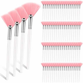 Maitys 100 Pieces Fan Brushes, Fan Facial Mask Brush Soft Blush Makeup Brush Esthetician Brush Mask Acid Applicator Brush Tools for Women Girls Peel Mask Makeup for Mud Cream (Pink,2.3x6 Inch)