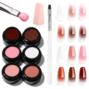 Makartt Ombre Gel Nail Polish Kit - 6 Colors Gradient Blush Effect, Upgrade Pat Painting Gel with Nail Sponge & Drawing Brush for Ombre Winter Manicure White Pink Brown Nude